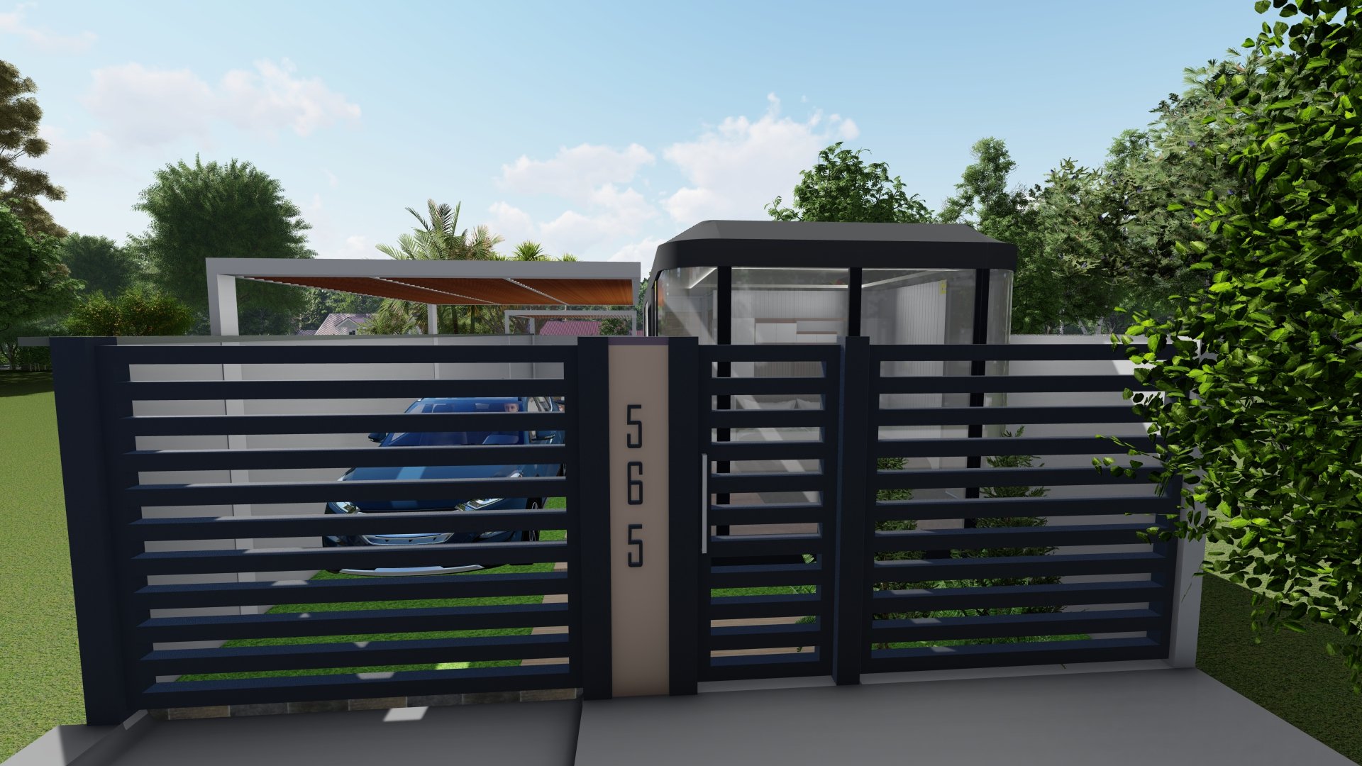 an abstract photo of a curved building with a blue sky in the background