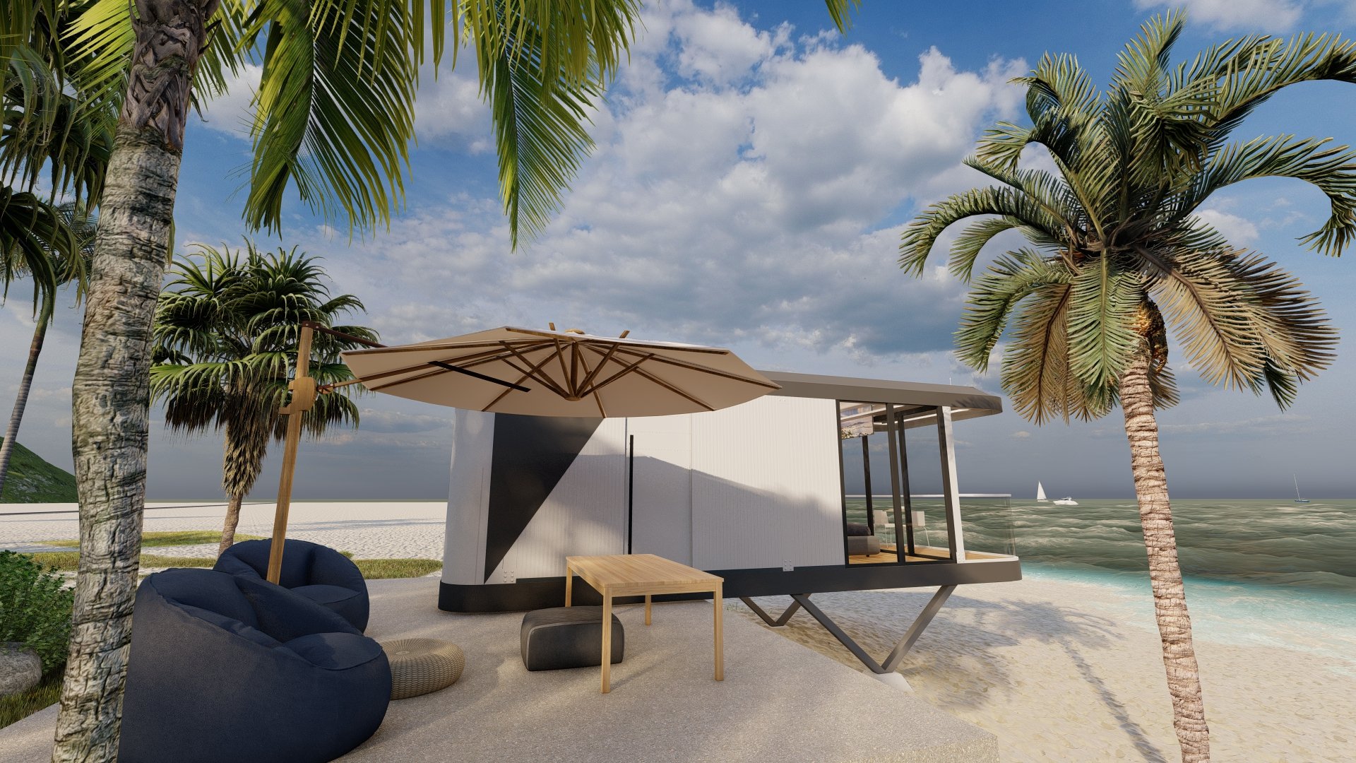 an abstract photo of a curved building with a blue sky in the background