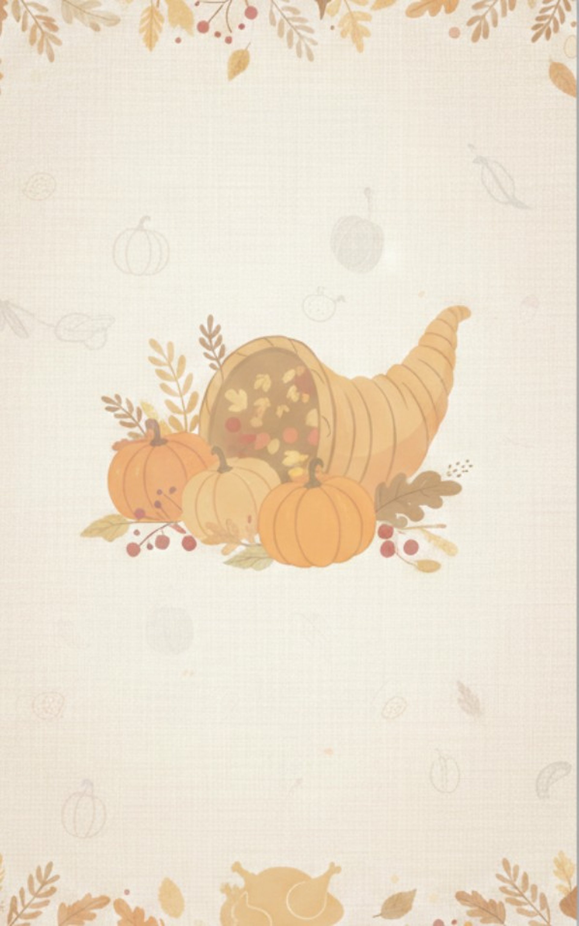 Harvest-themed Thanksgiving catering background featuring a cornucopia watermark.