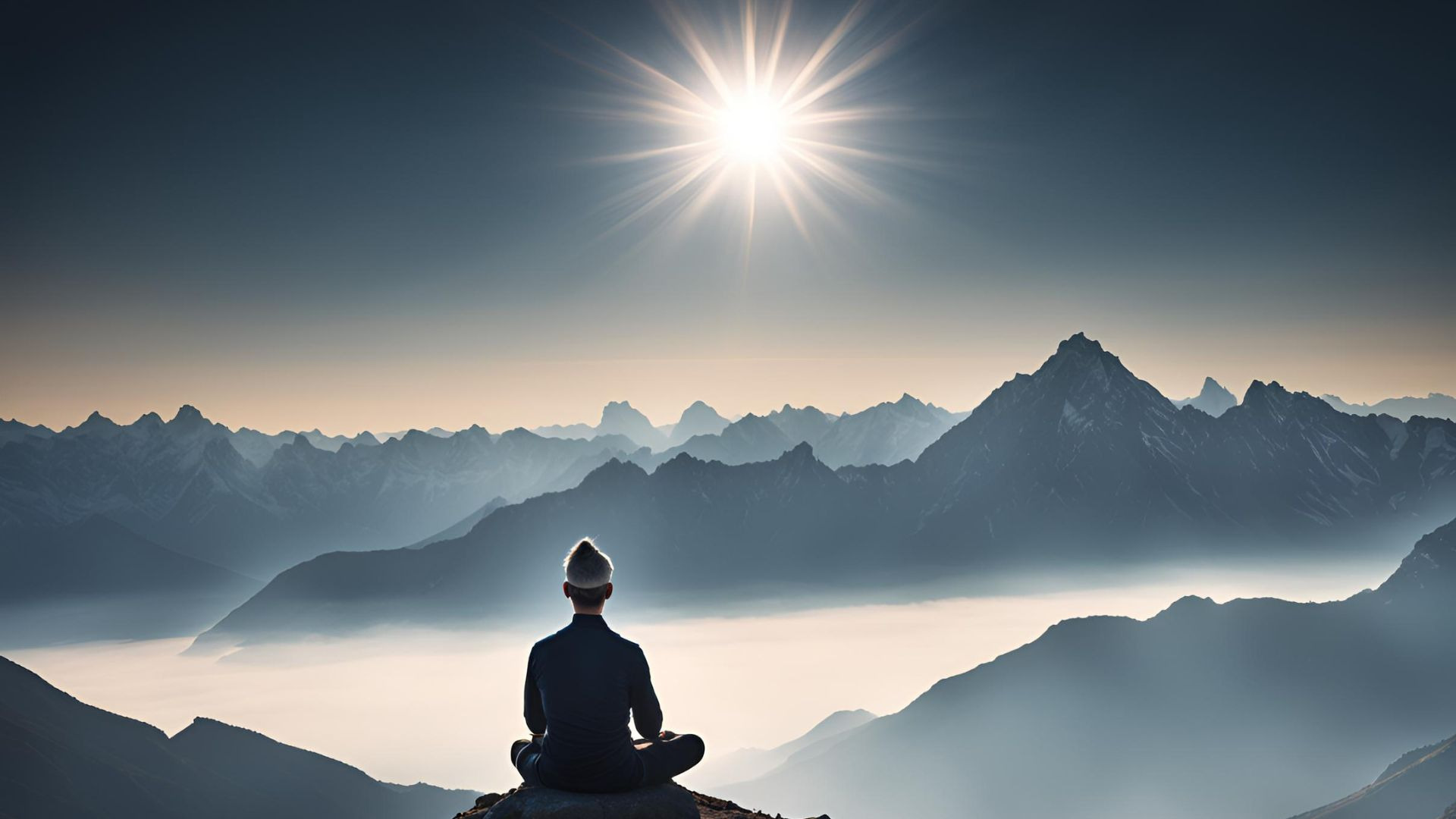 homme qui medite face a une eclipse de soleil sur une montagne, bien-etre, retour a soi,  magnetiseur nantes chrsophe meunier