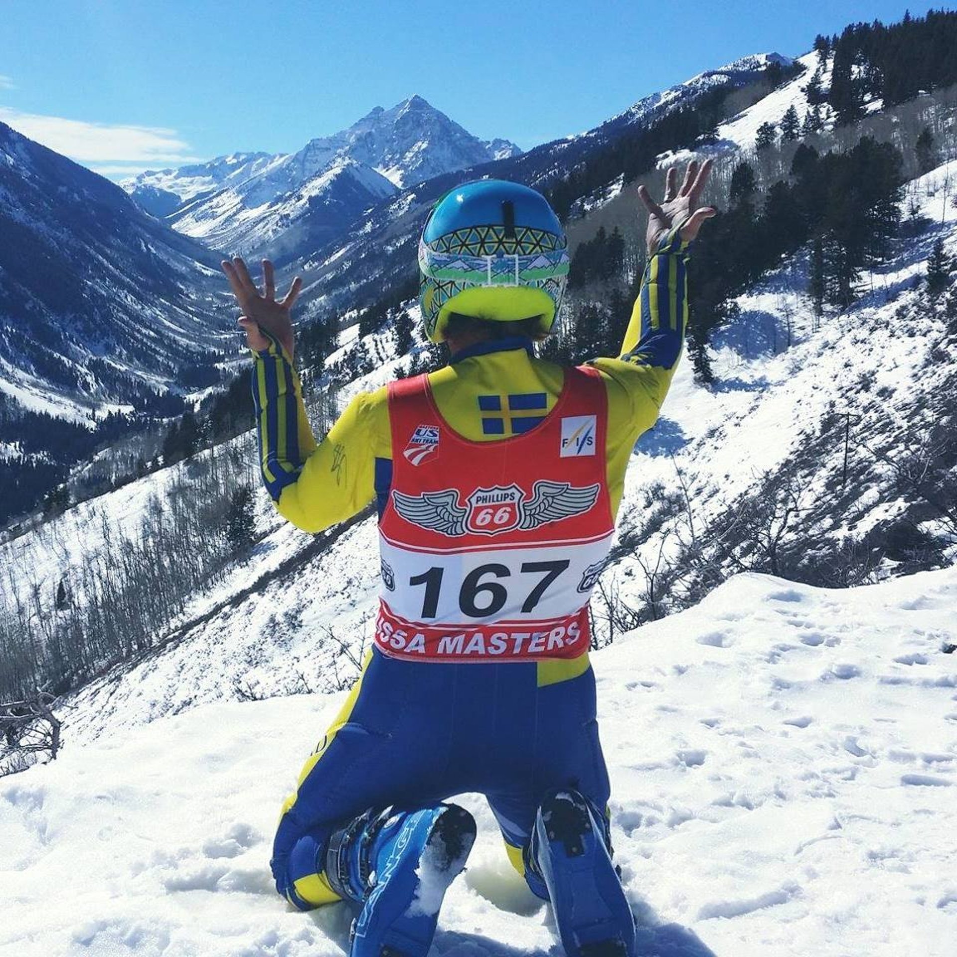 person skiing on snow with gear set