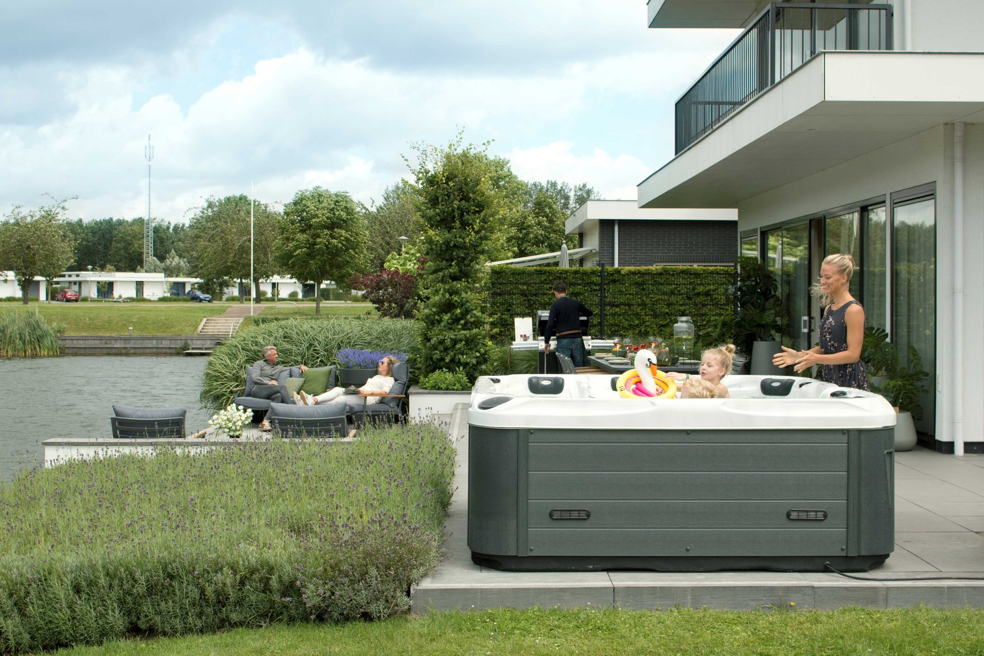 an abstract photo of a curved building with a blue sky in the background