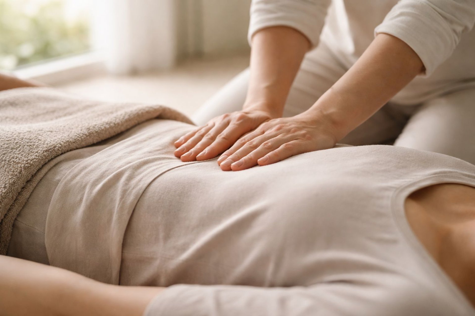 mani su addome di una donna