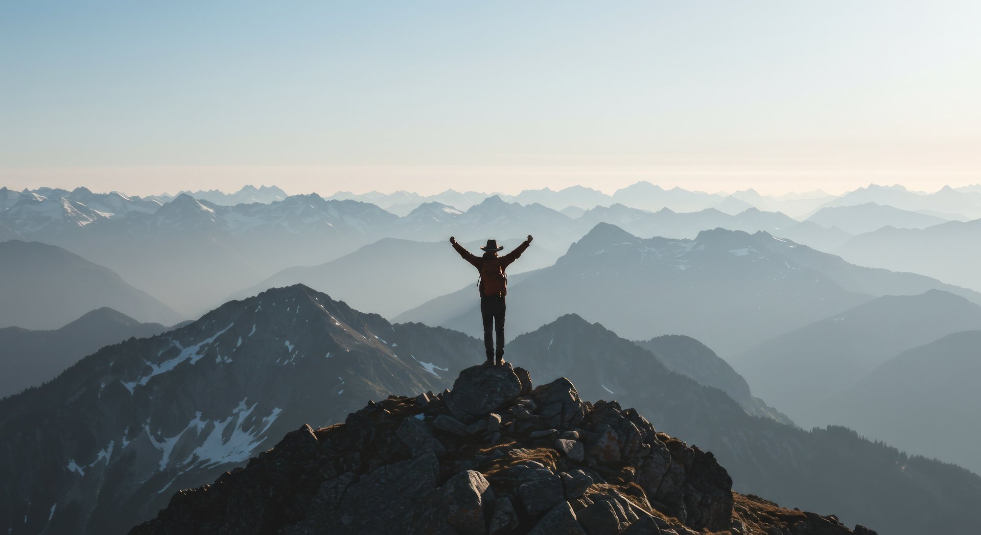 man standing under orange sky