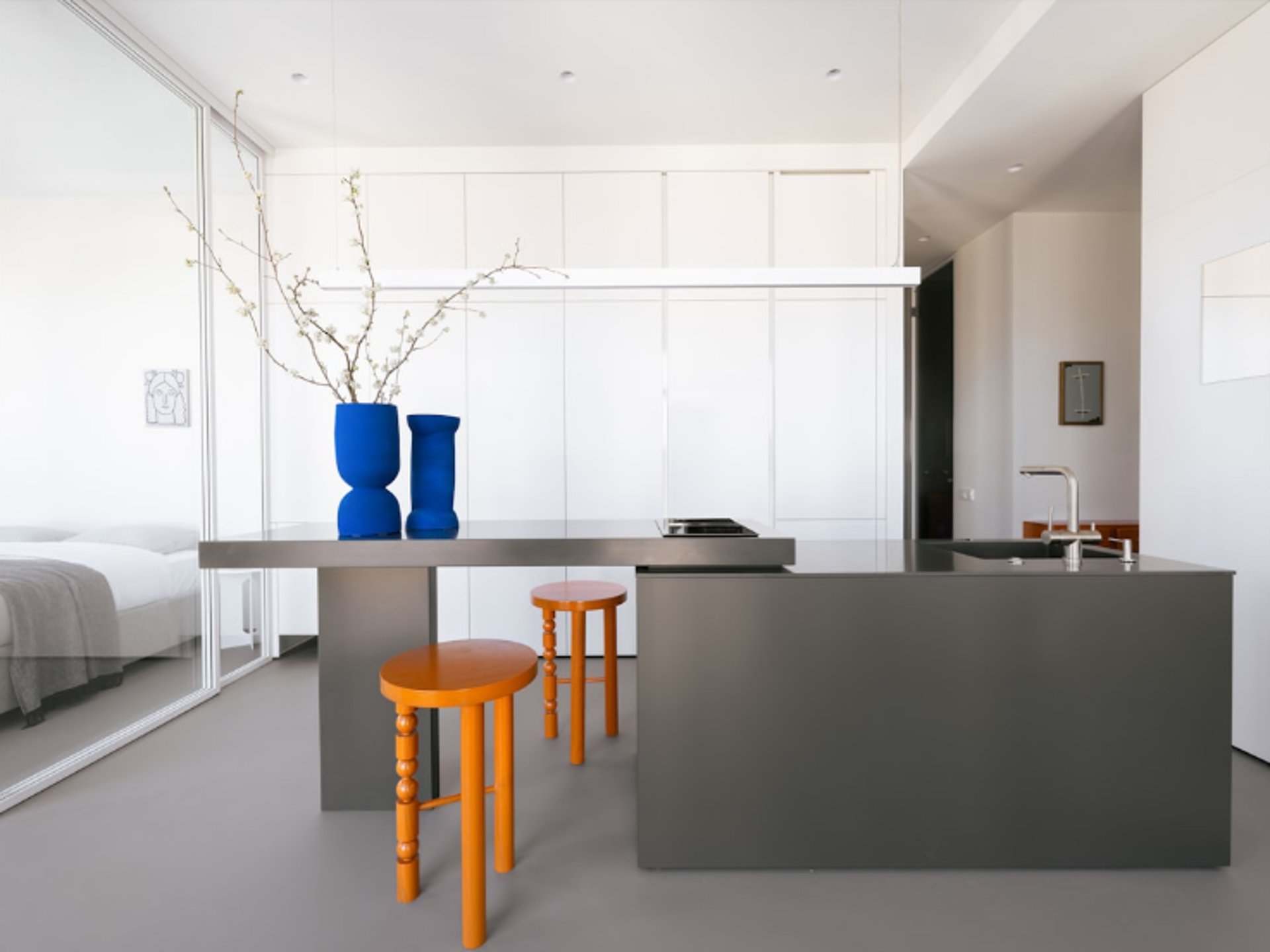 a room with a couch and a table