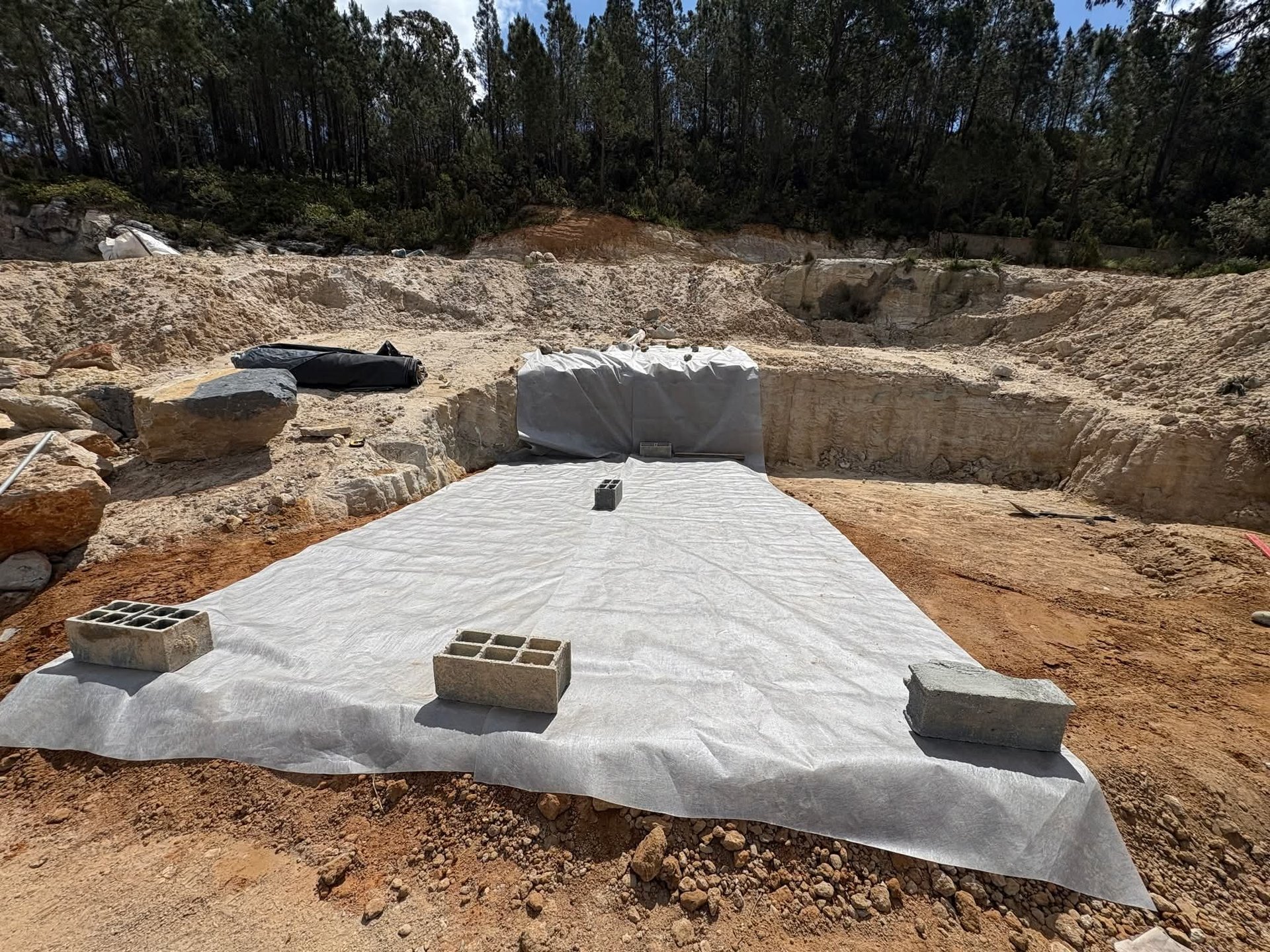 an abstract photo of a curved building with a blue sky in the background