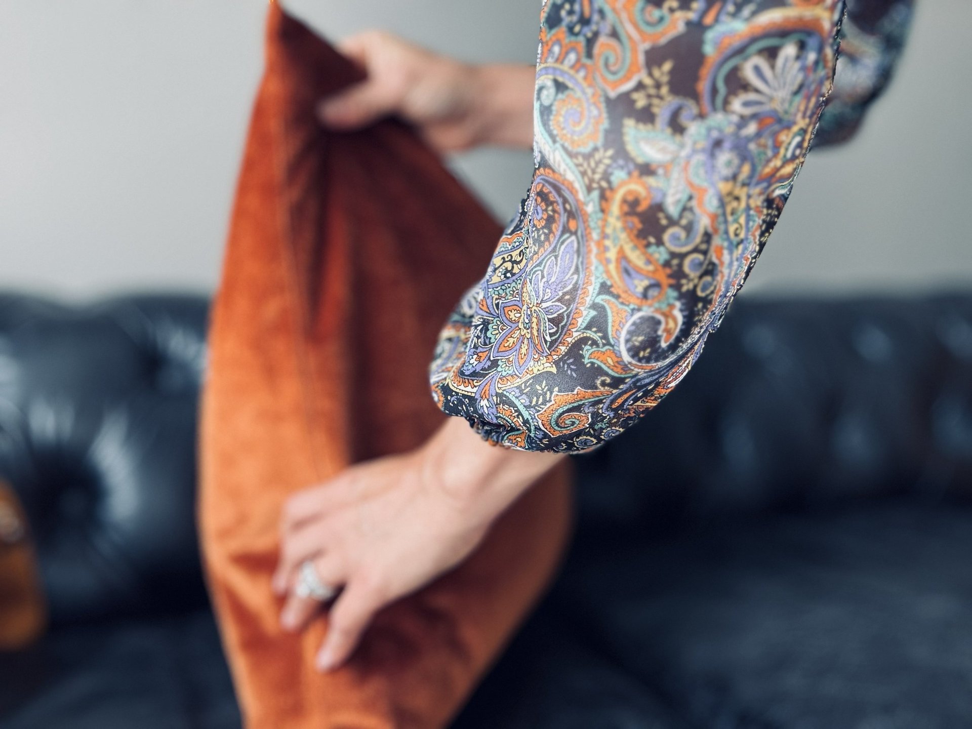 a living room with a couch and a coffee table