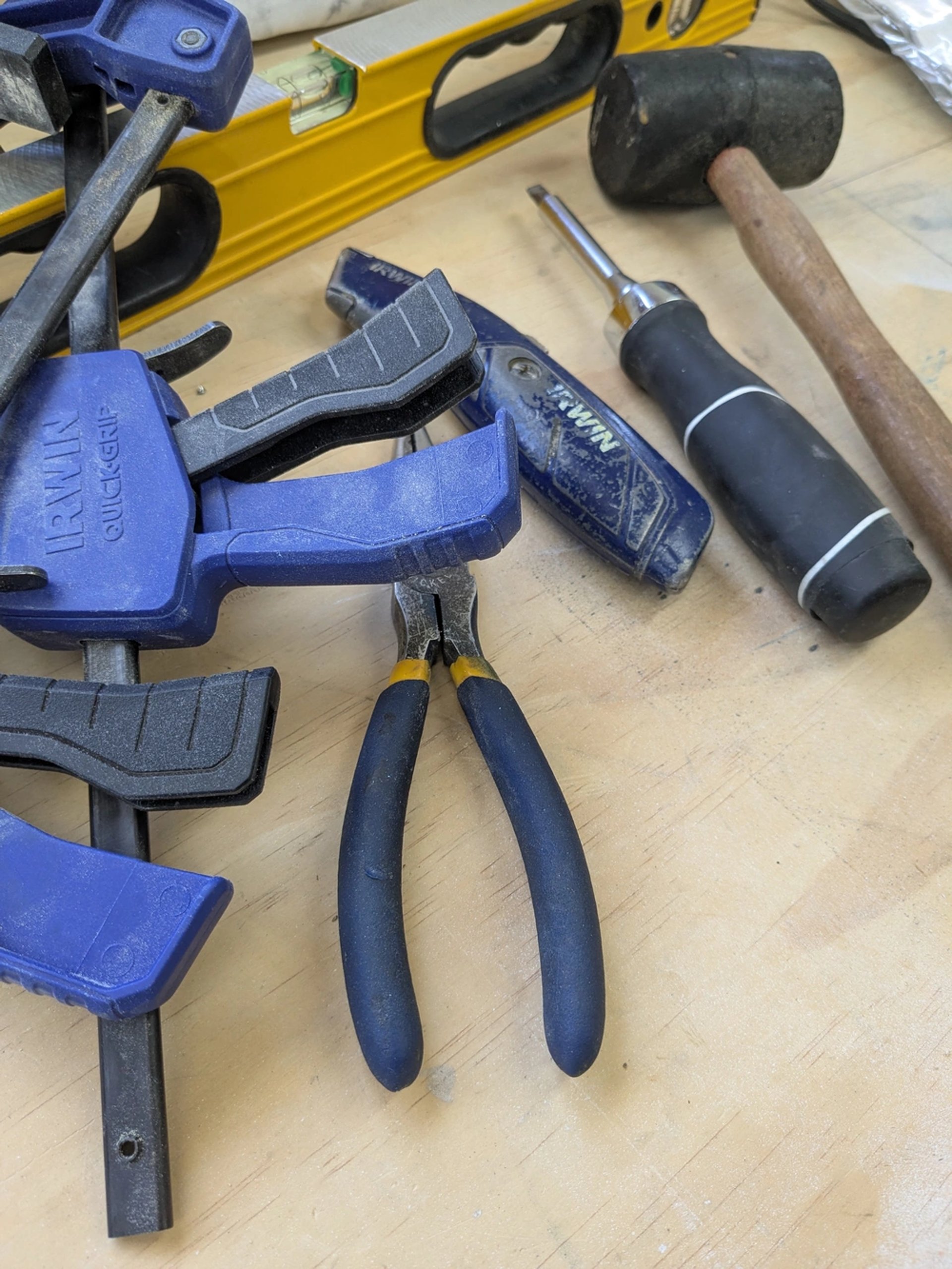 Hand tools on a workbench