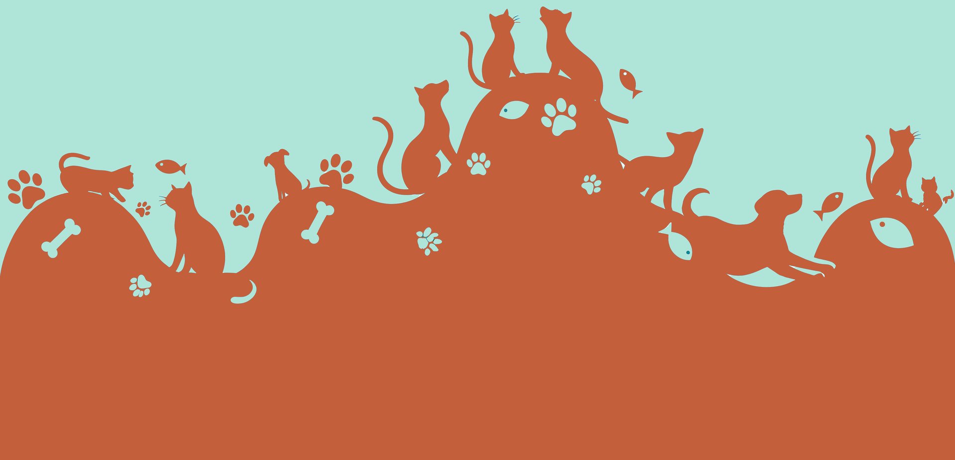 a footer image with multiple shapes related to pets