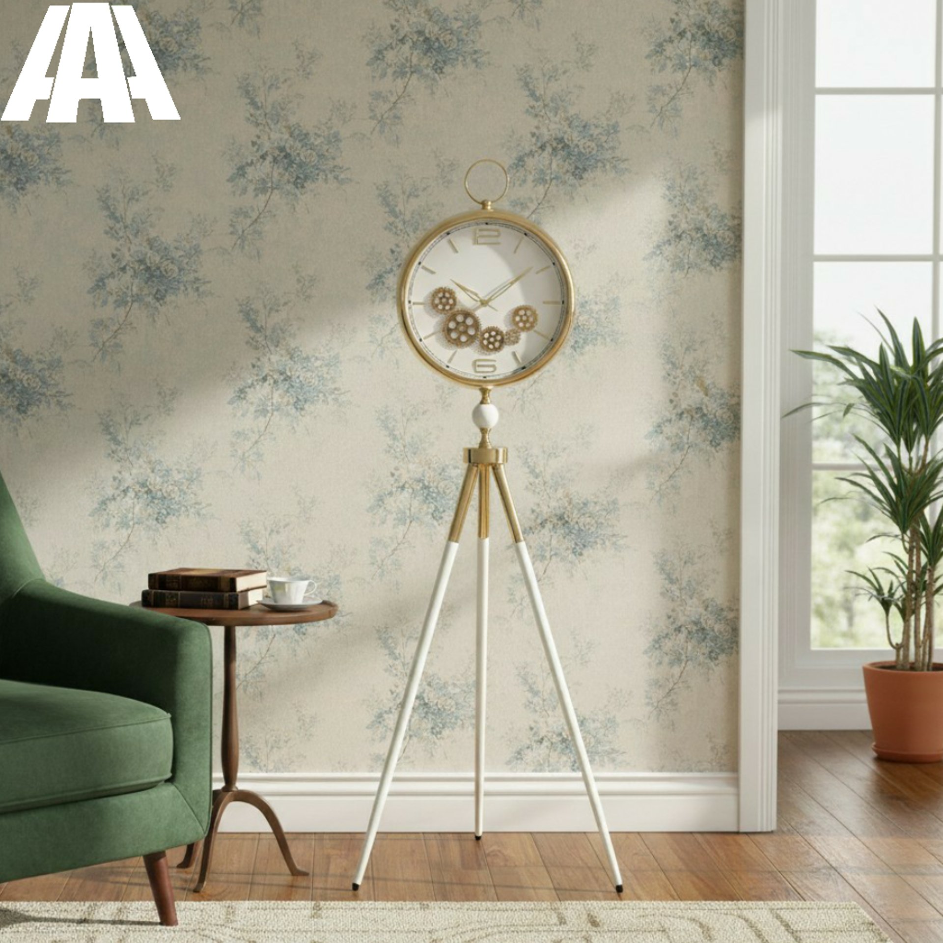 A grandfather clock sitting on top of a table