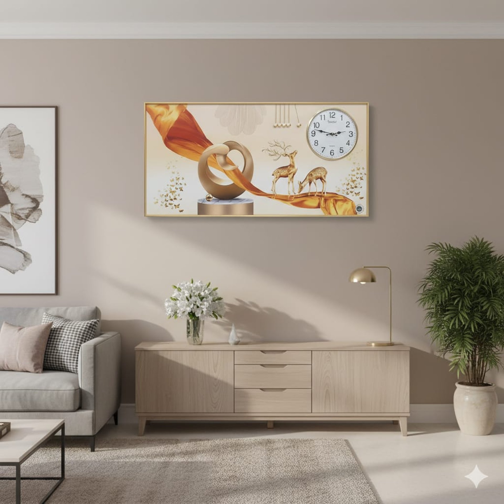 white and brown analog wall clock at 10 00