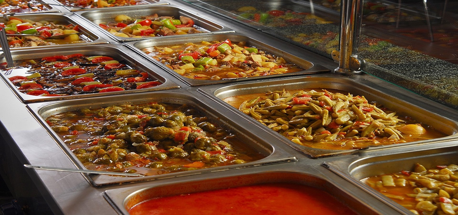 a table is filled with food