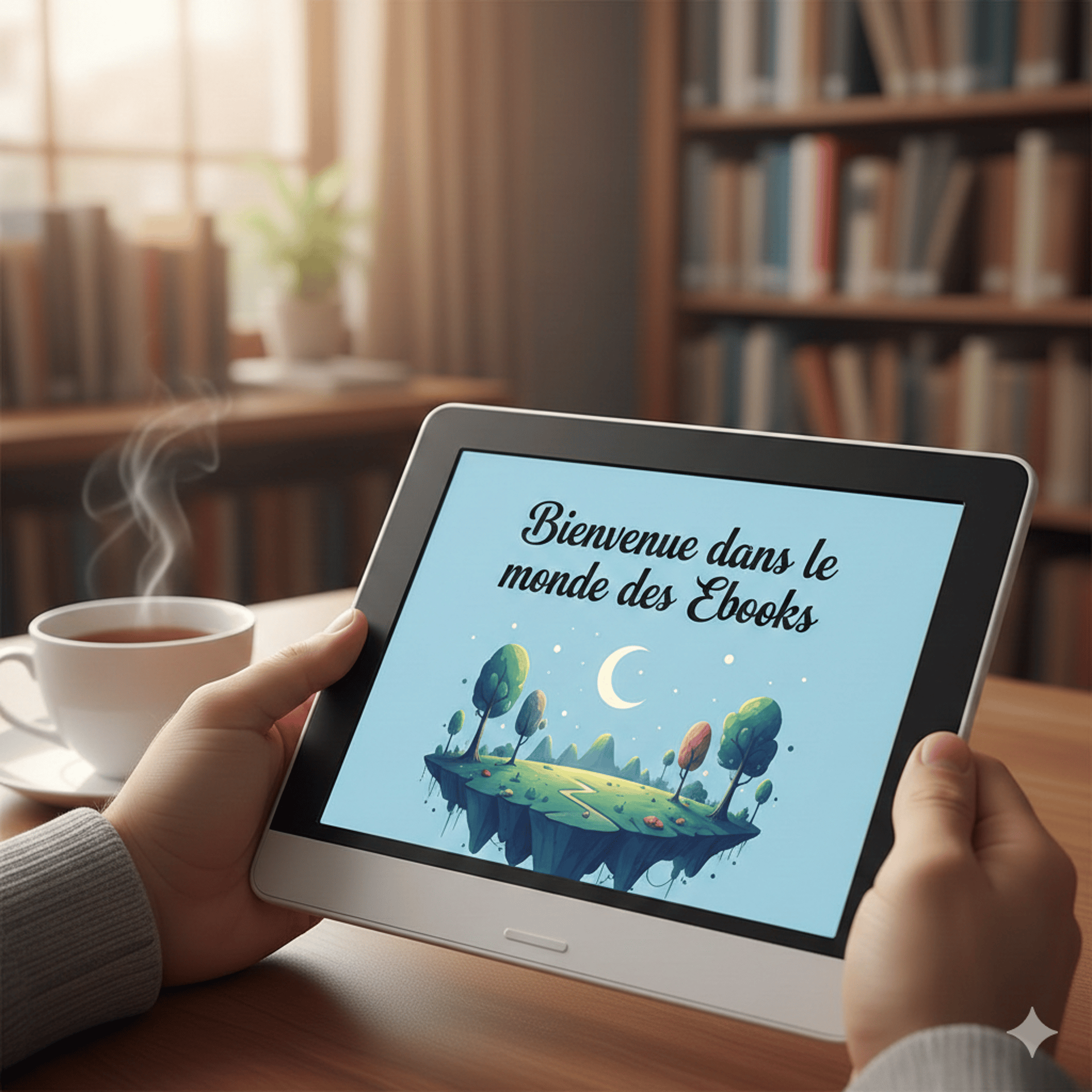 black tablet computer on brown wooden table