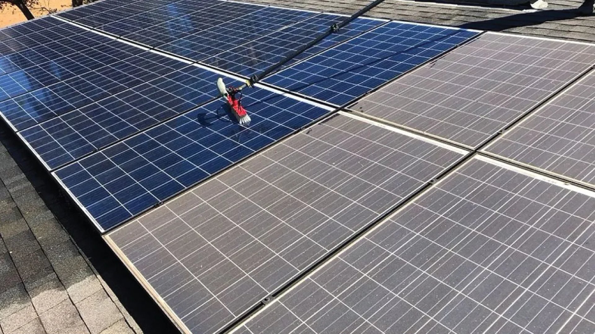 Solar Panel Cleaning in Process Being Cleaning Safely and Professionally by Badger Pro Wash