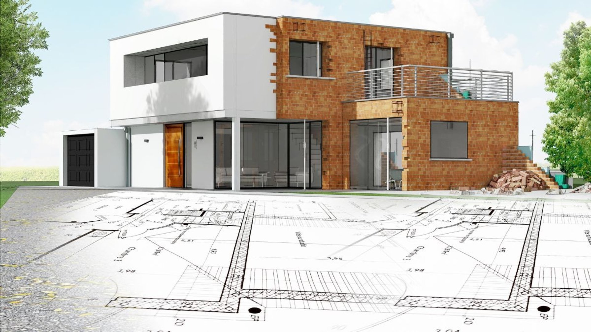 an abstract photo of a curved building with a blue sky in the background