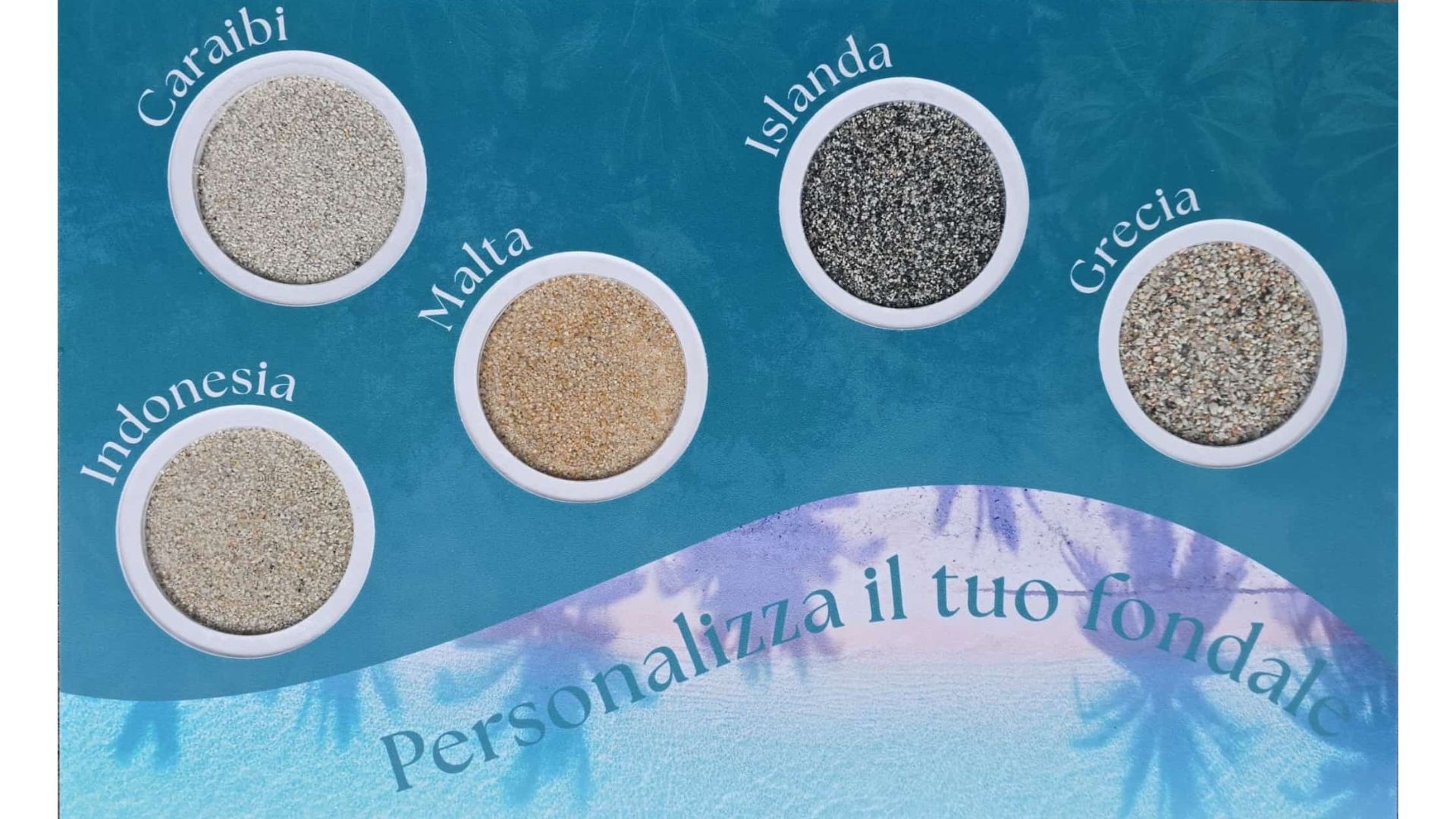 espositore di colori sabbia fondale delle piscine rocks design