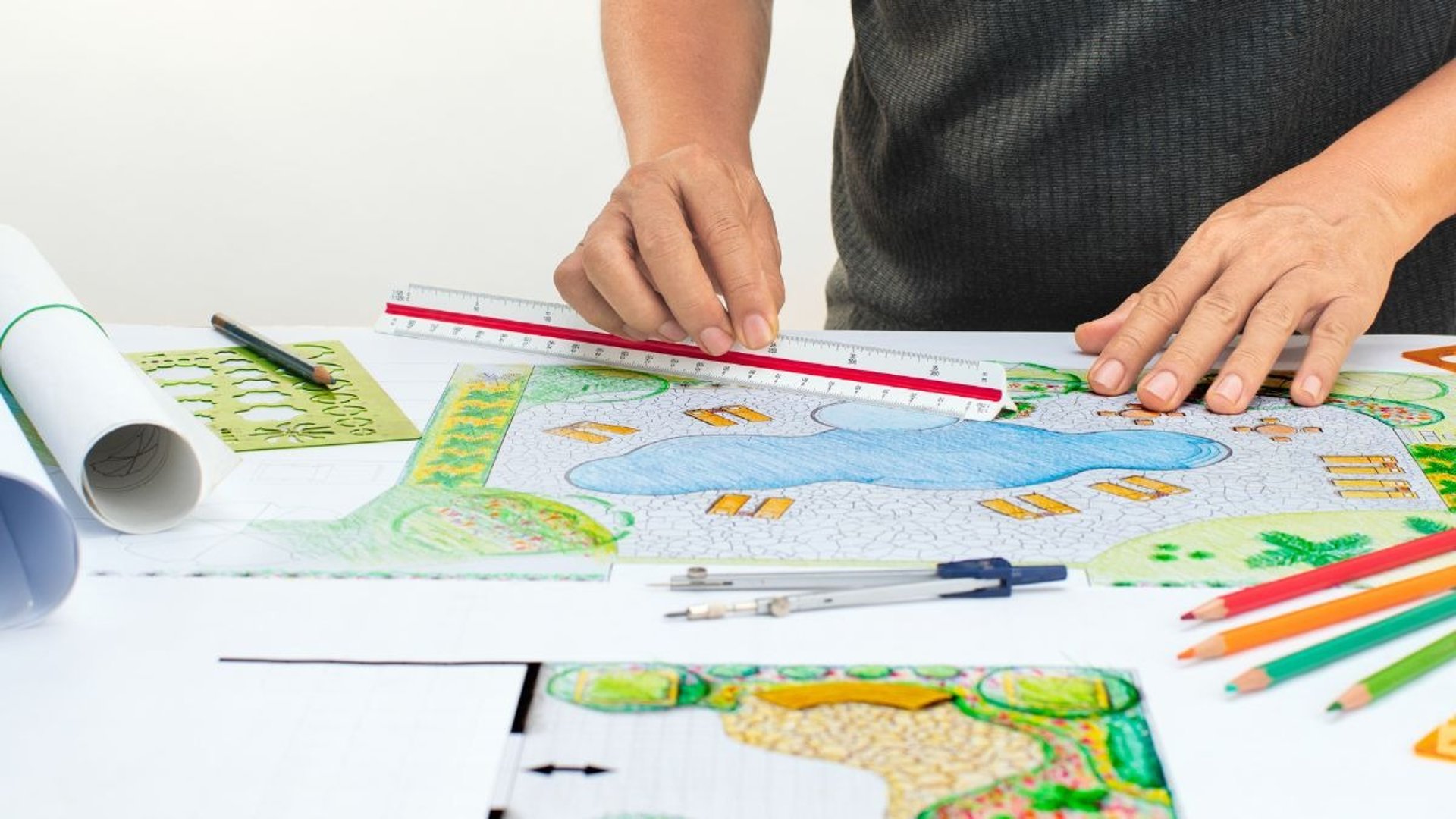 an abstract photo of a curved building with a blue sky in the background