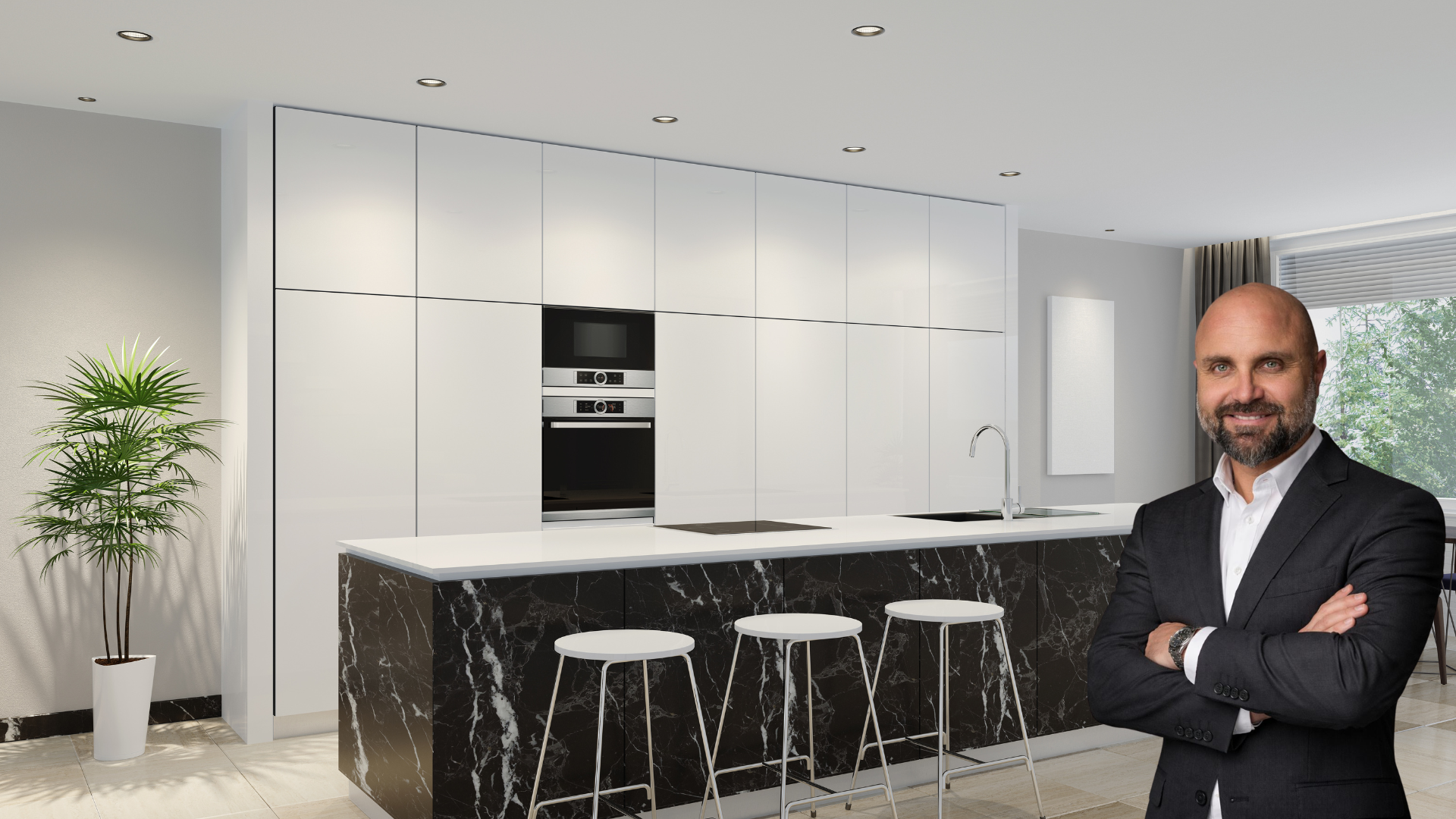 a modern house with a pool in front of it