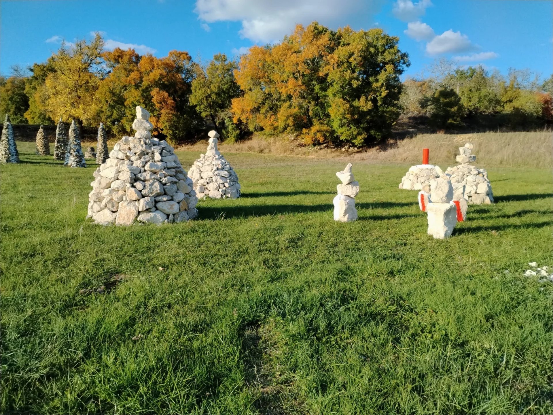 Structures de pierres dans le pré
