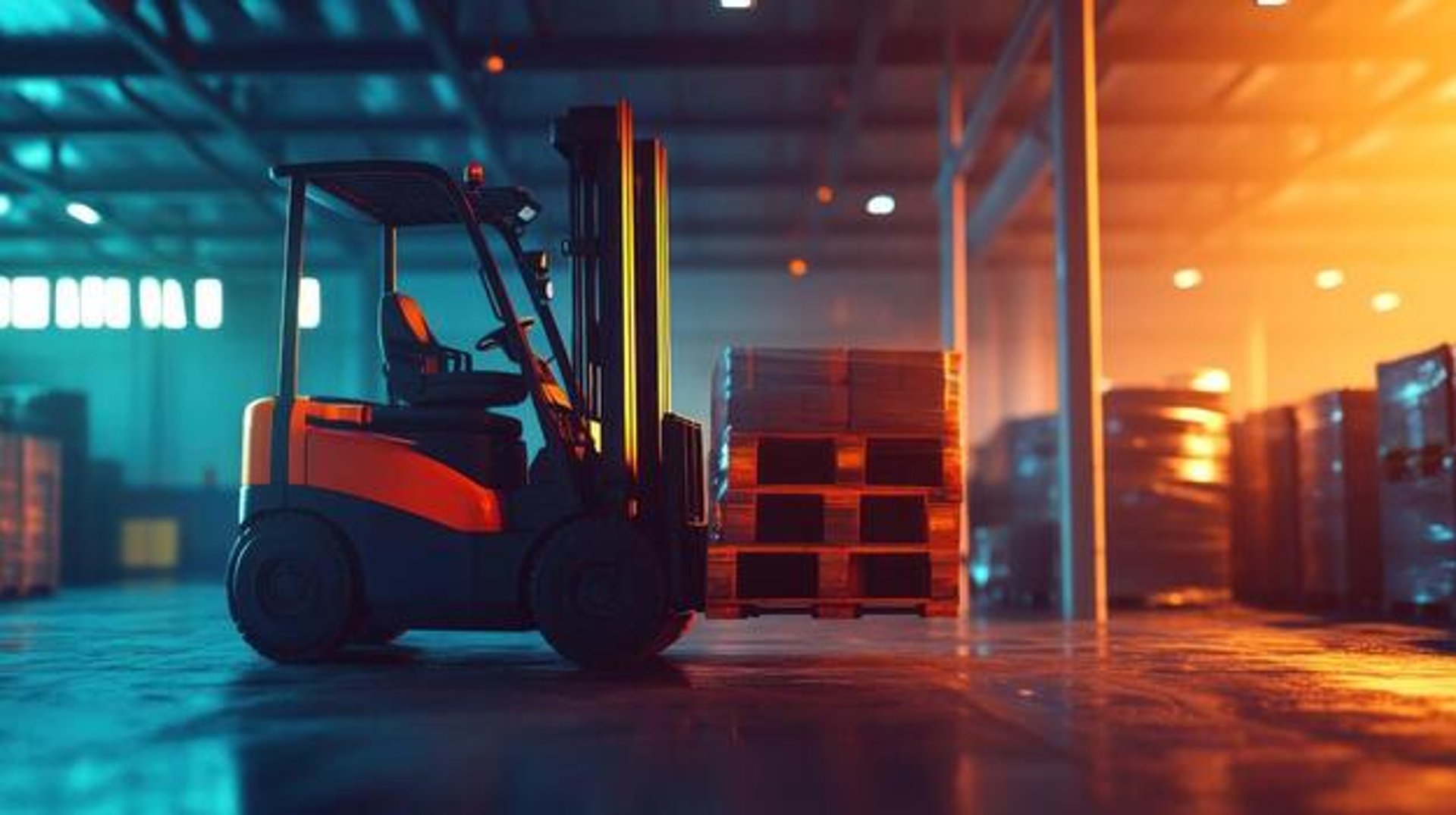a forklift parked in front of a store