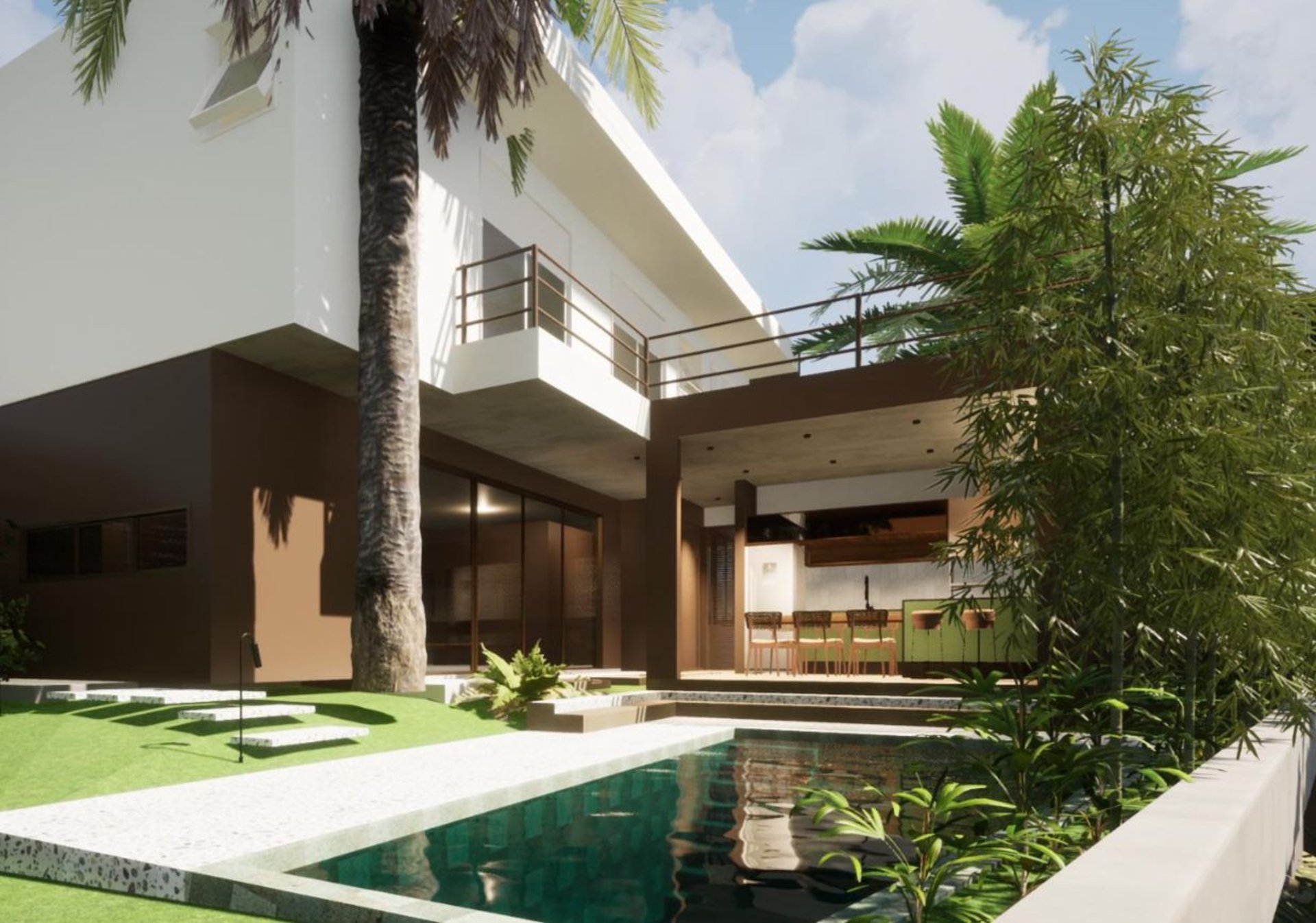 an abstract photo of a curved building with a blue sky in the background