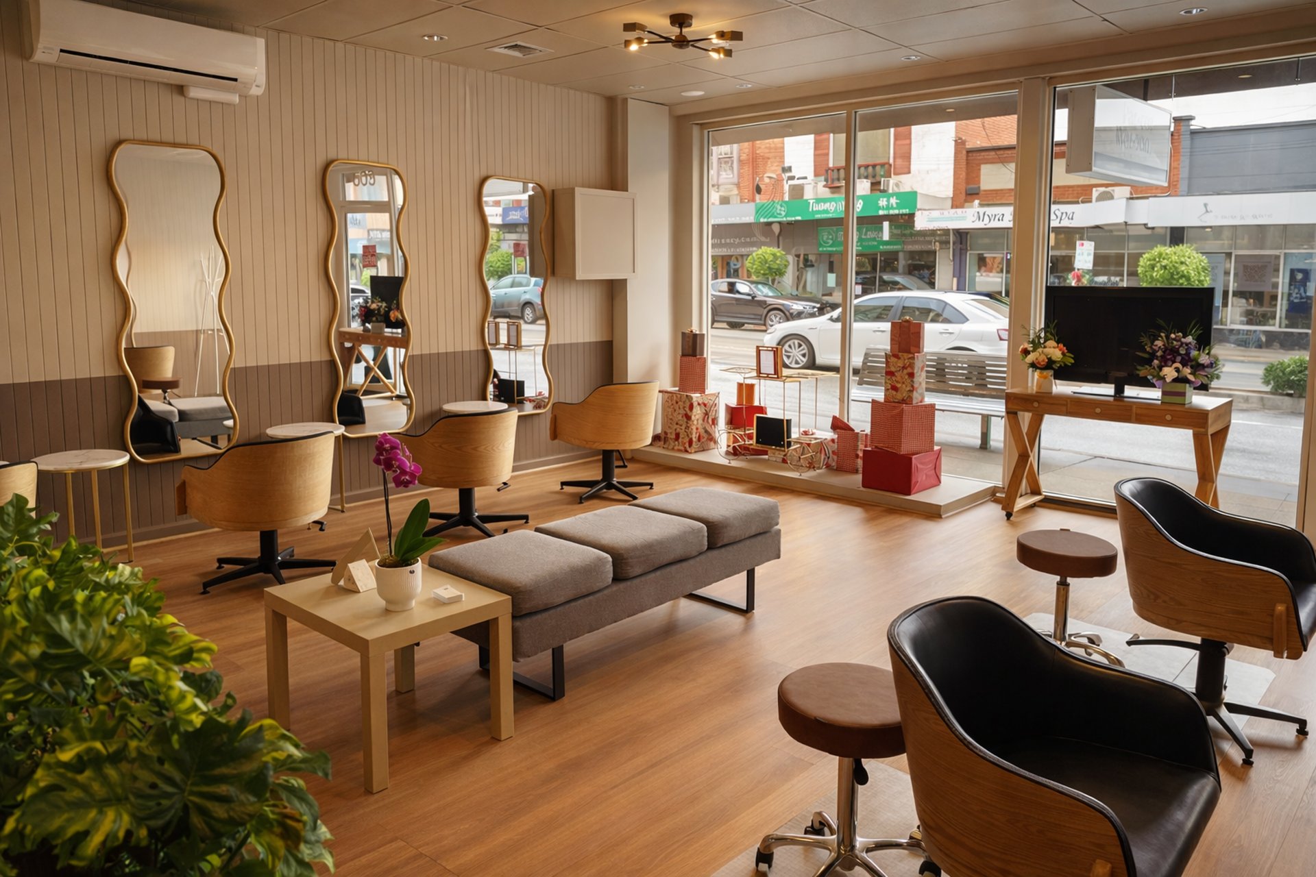 a woman getting her hair done in a salon