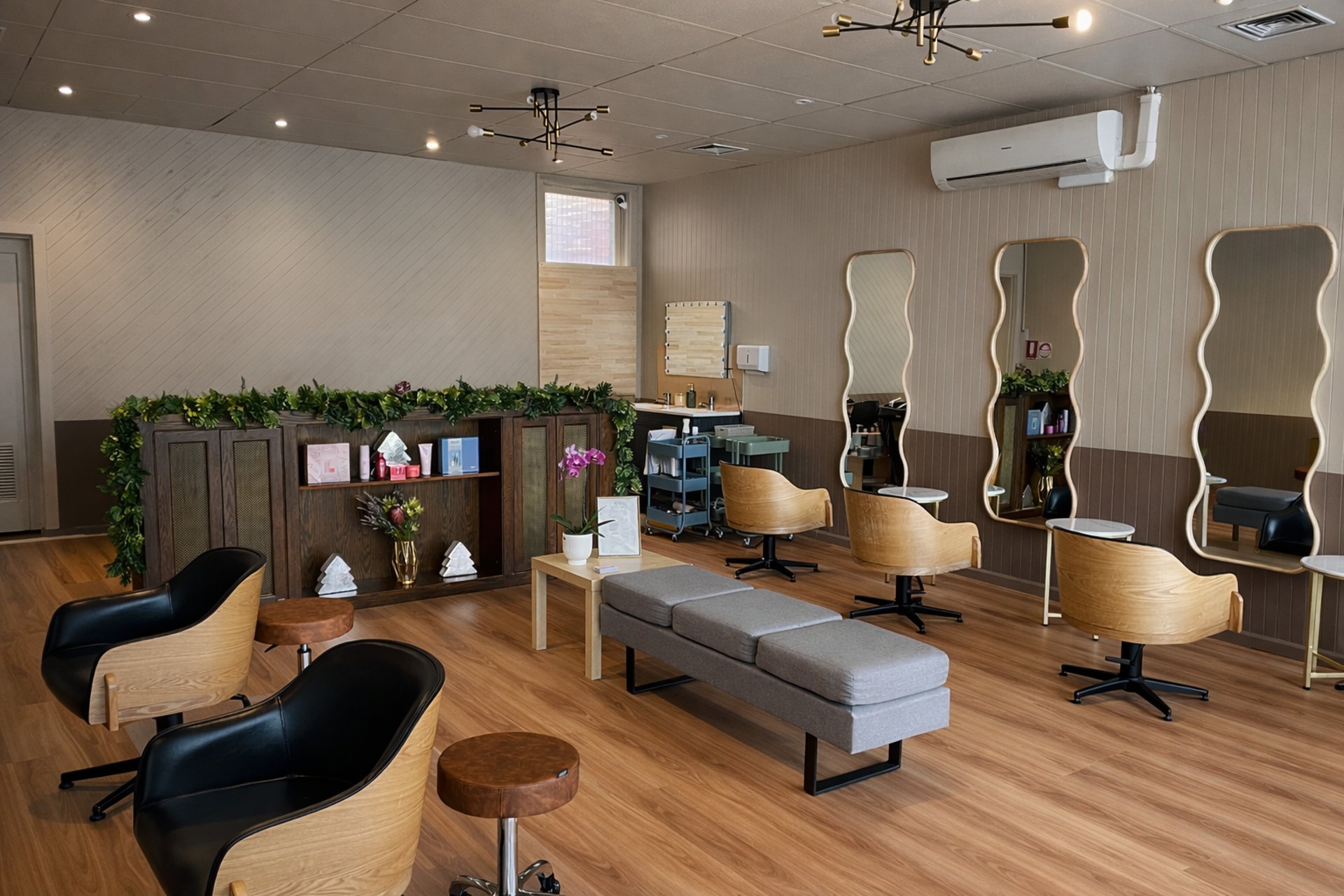 a room filled with furniture and a large window