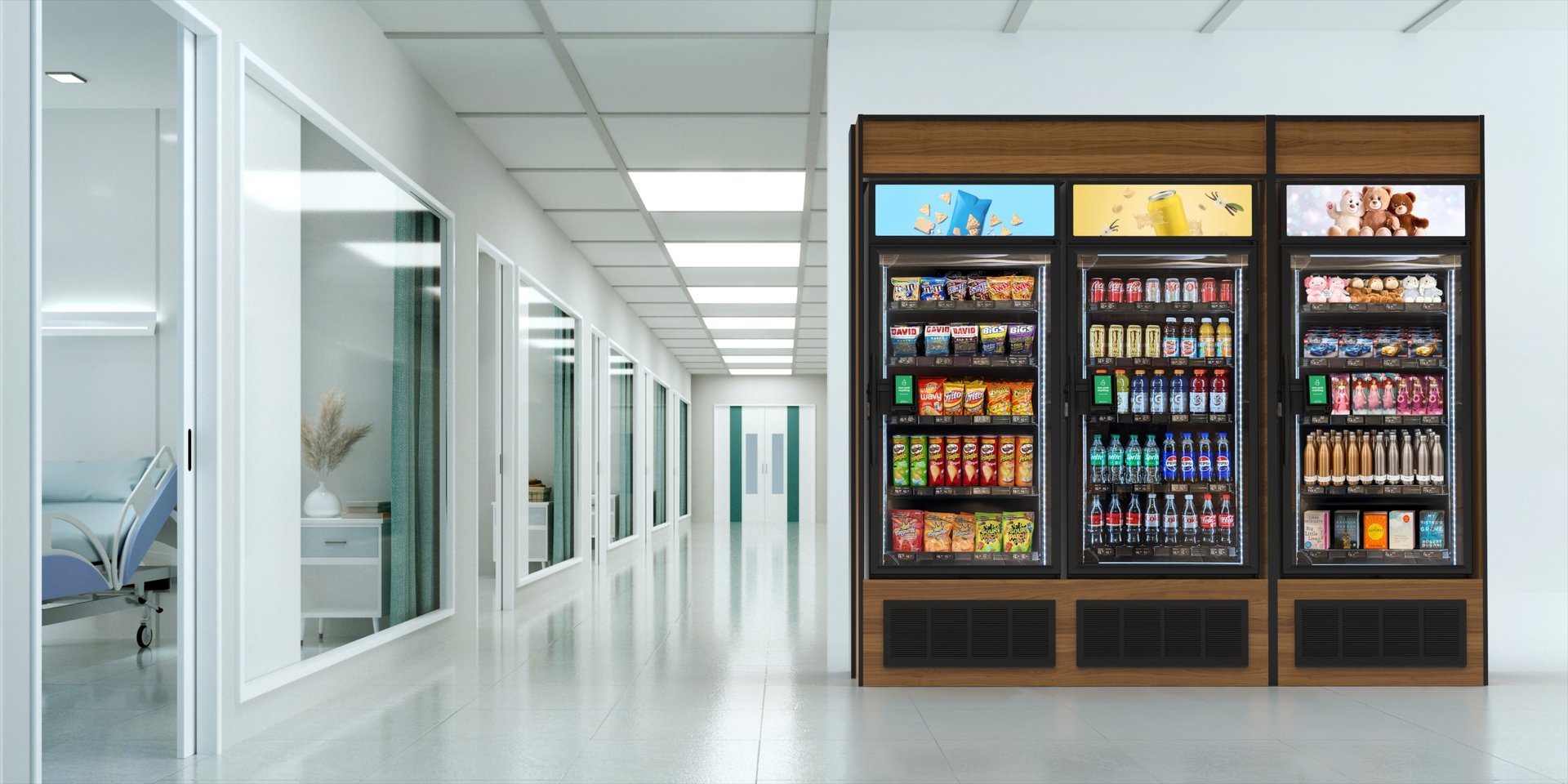 a woman standing in front of a display of drinks