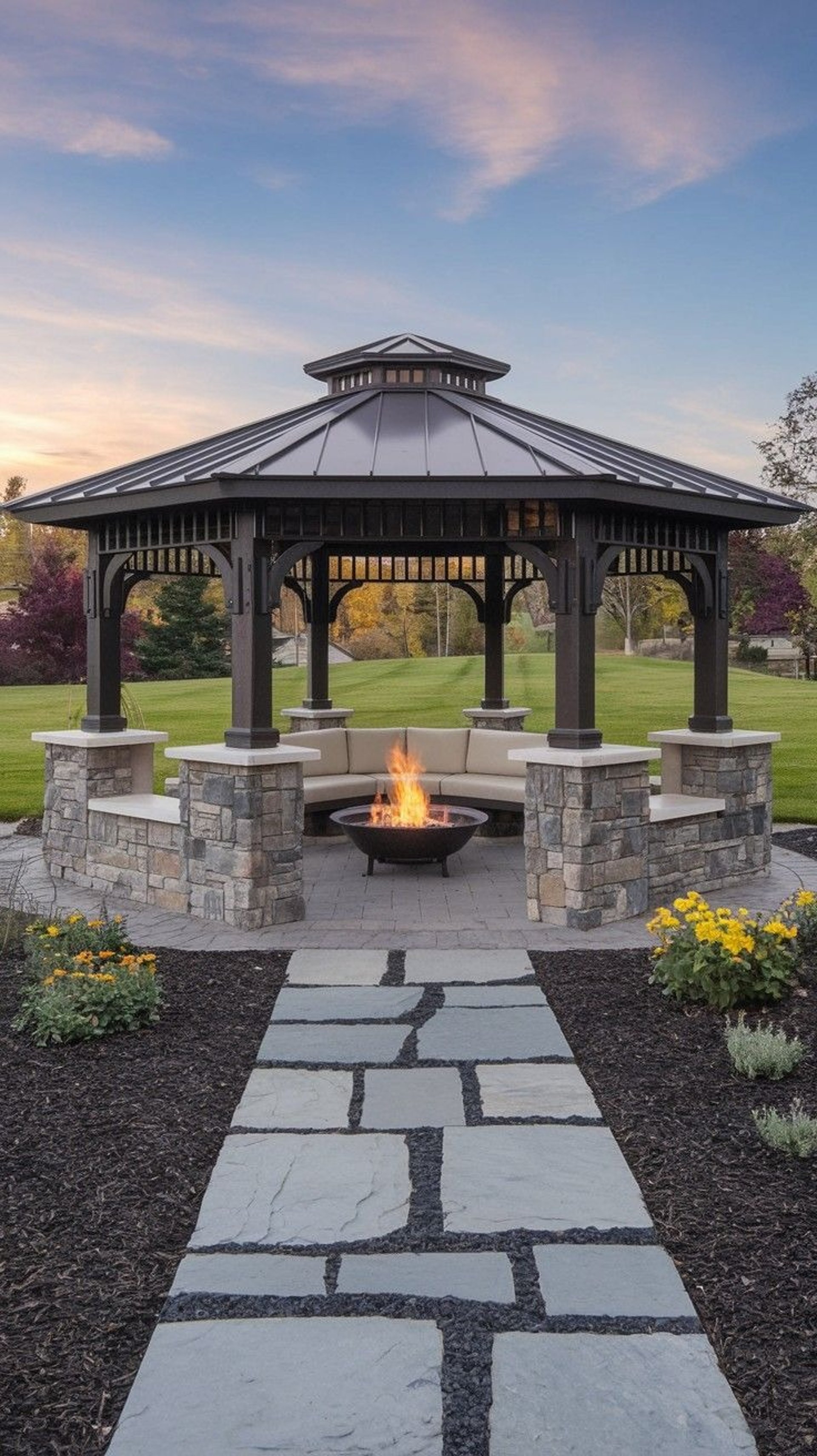 Luxury yard remodel in Atherton featuring drought-tolerant landscaping, custom patio, and outdoor living area
