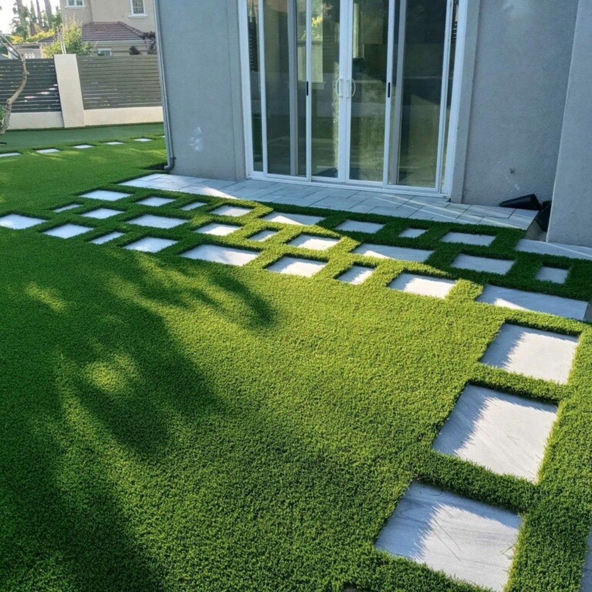 Atherton turf installers completing a lawn-to-turf backyard transformation