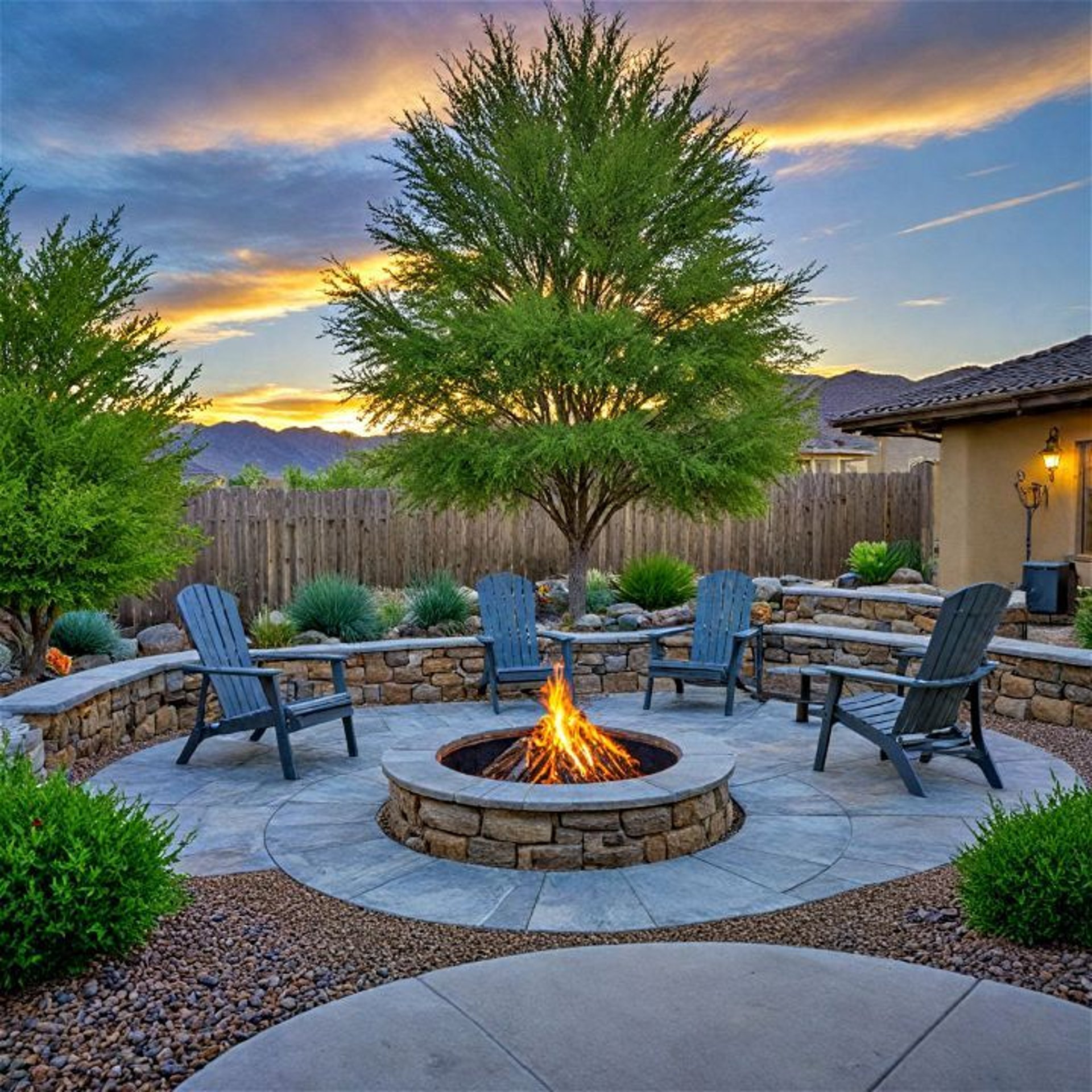 Luxury backyard renovation in Atherton with drought-tolerant landscaping and lighting