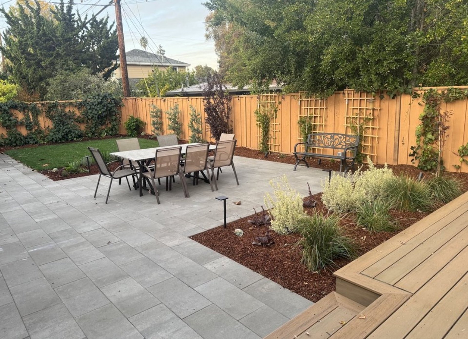 Palo Alto patio renovation with stamped concrete flooring