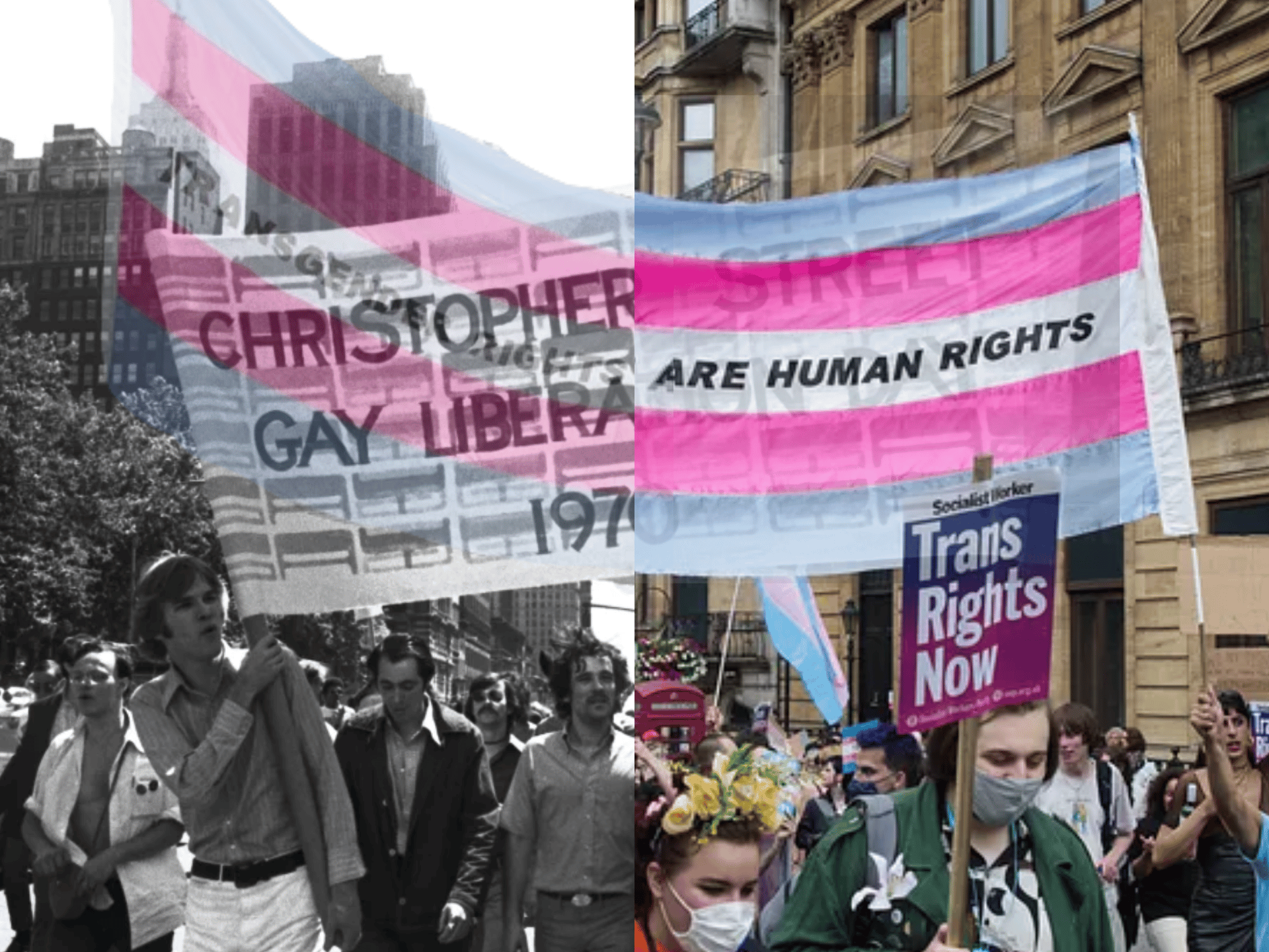 a man holding a sign in front of a crowd