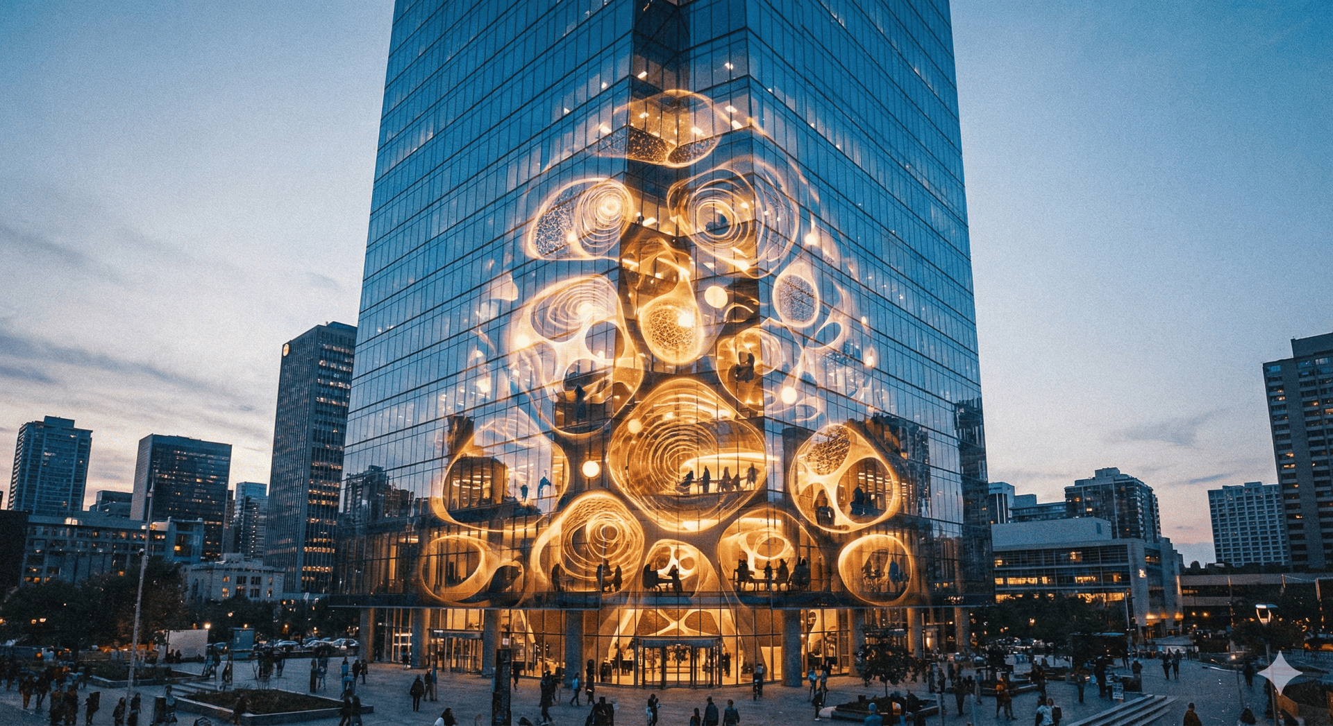 an abstract photo of a curved building with a blue sky in the background