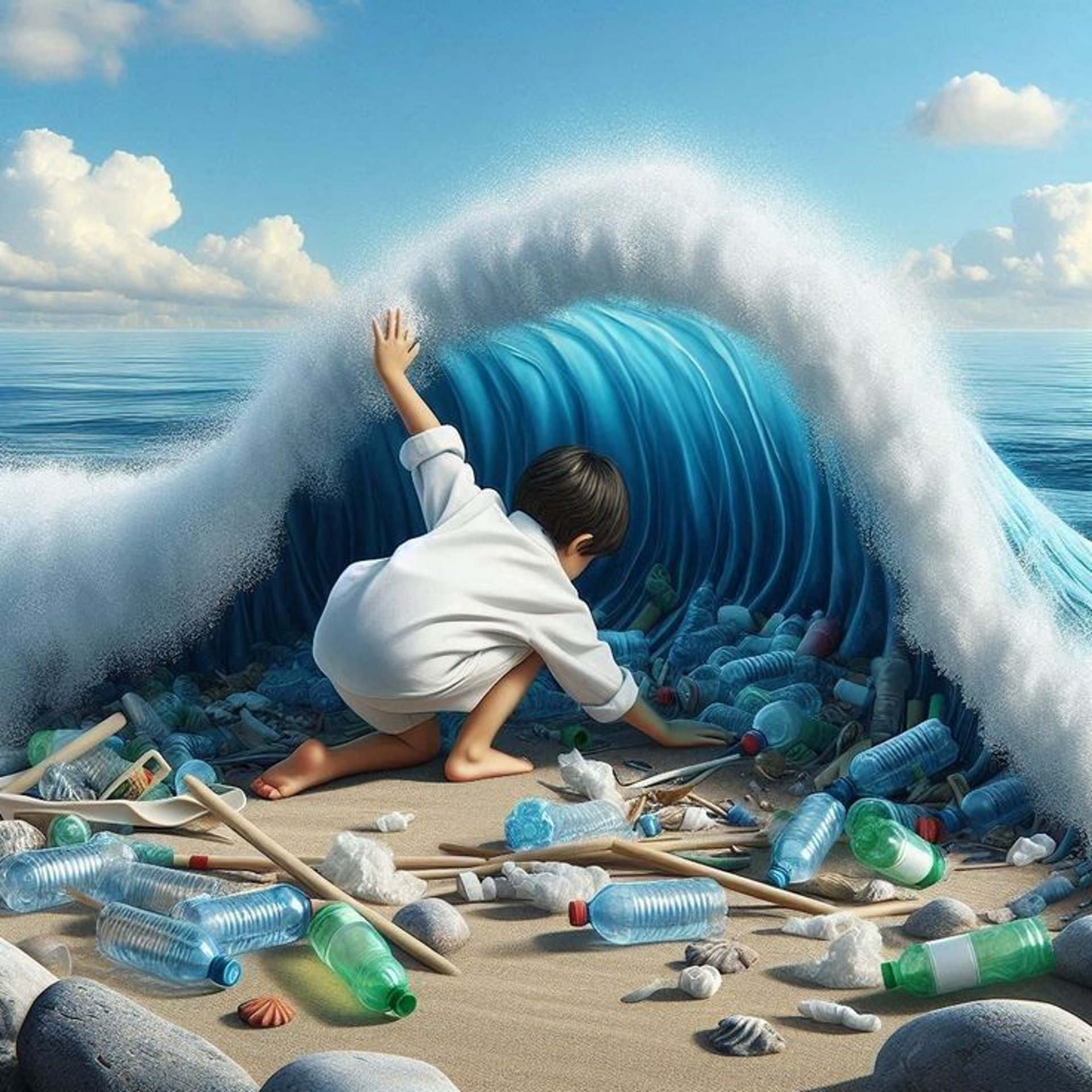 an abstract photo of a curved building with a blue sky in the background