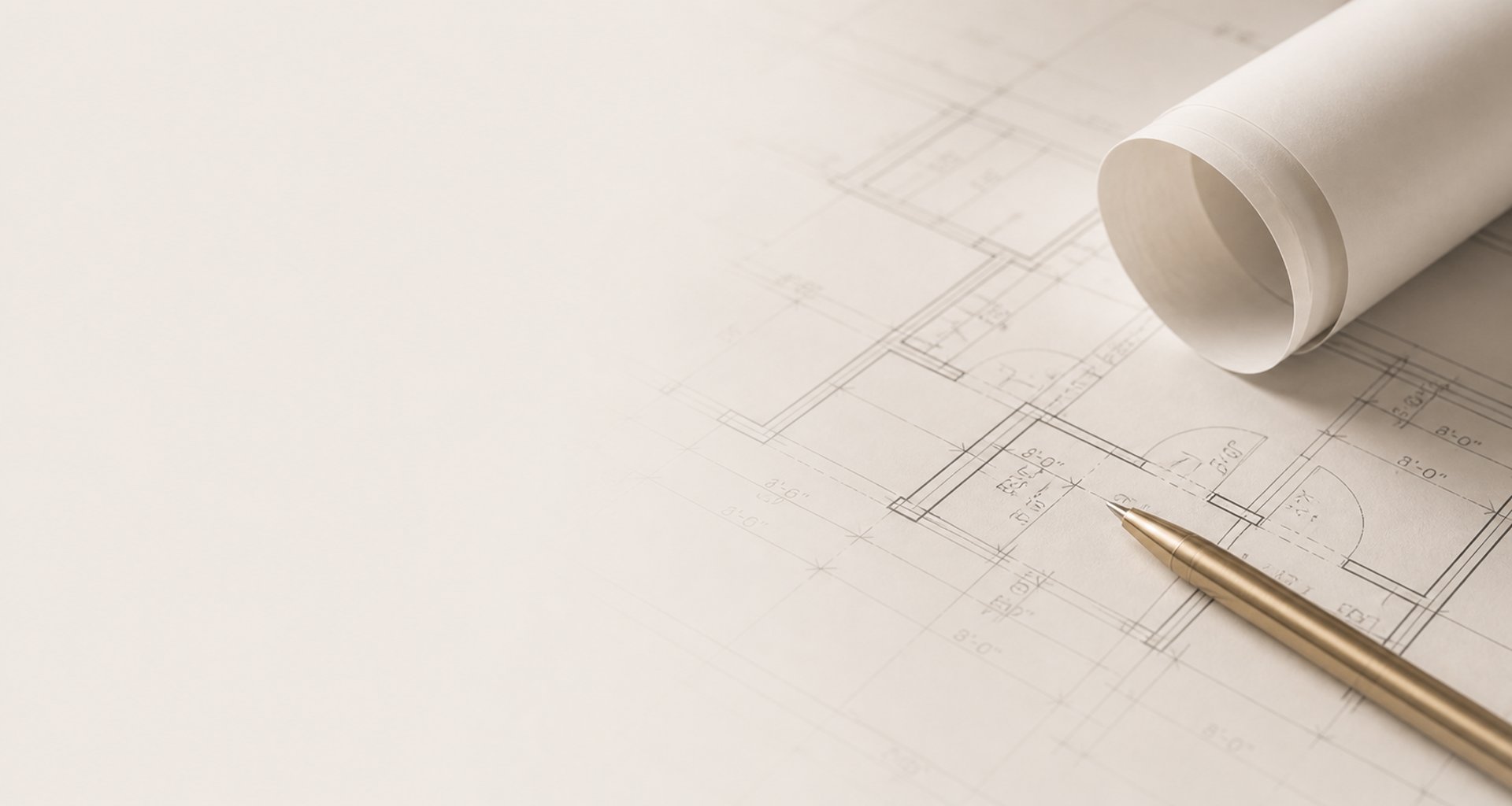 Hard hat, blueprint, set of drawings for a new or small contractor