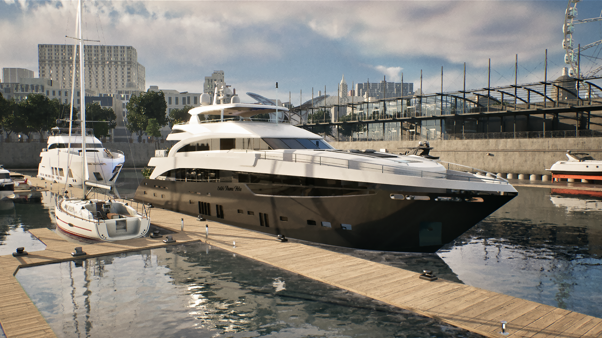 A large boat in the water next to a dock