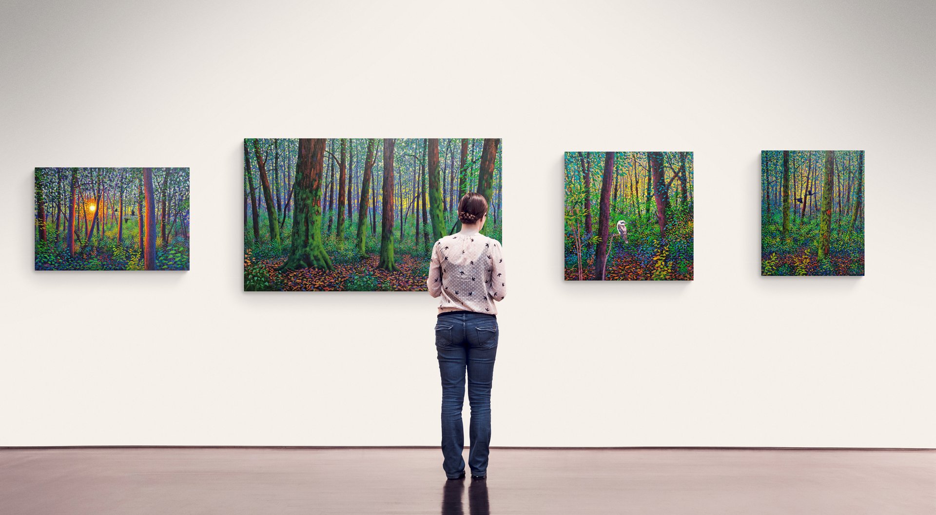 Breeze through the trees - colorful forest landscape painting by Kevin McKeown