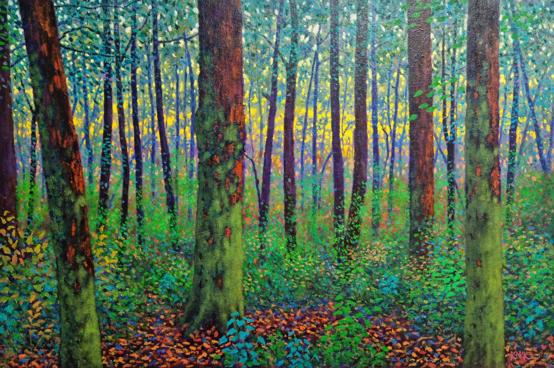 Breeze through the trees - colorful forest landscape painting by Kevin McKeown