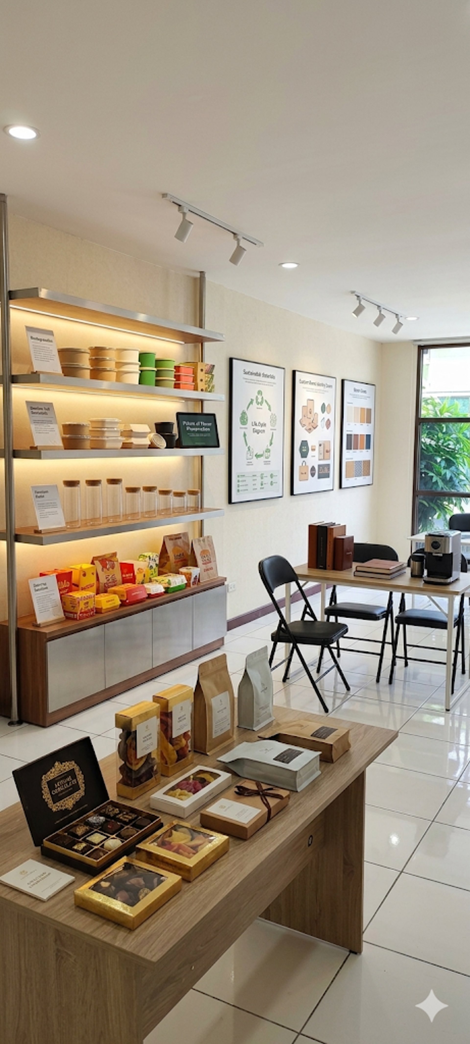 Modern store interior featuring cosmetic products.