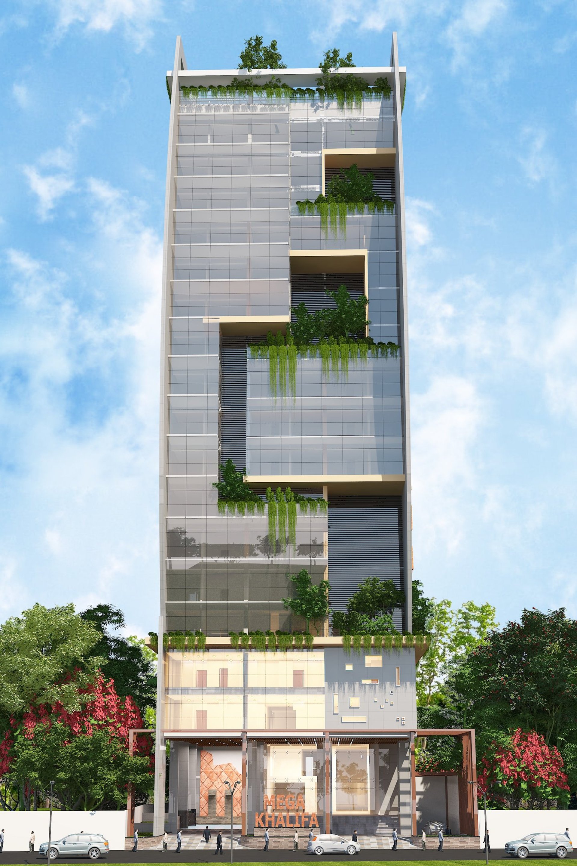an abstract photo of a curved building with a blue sky in the background