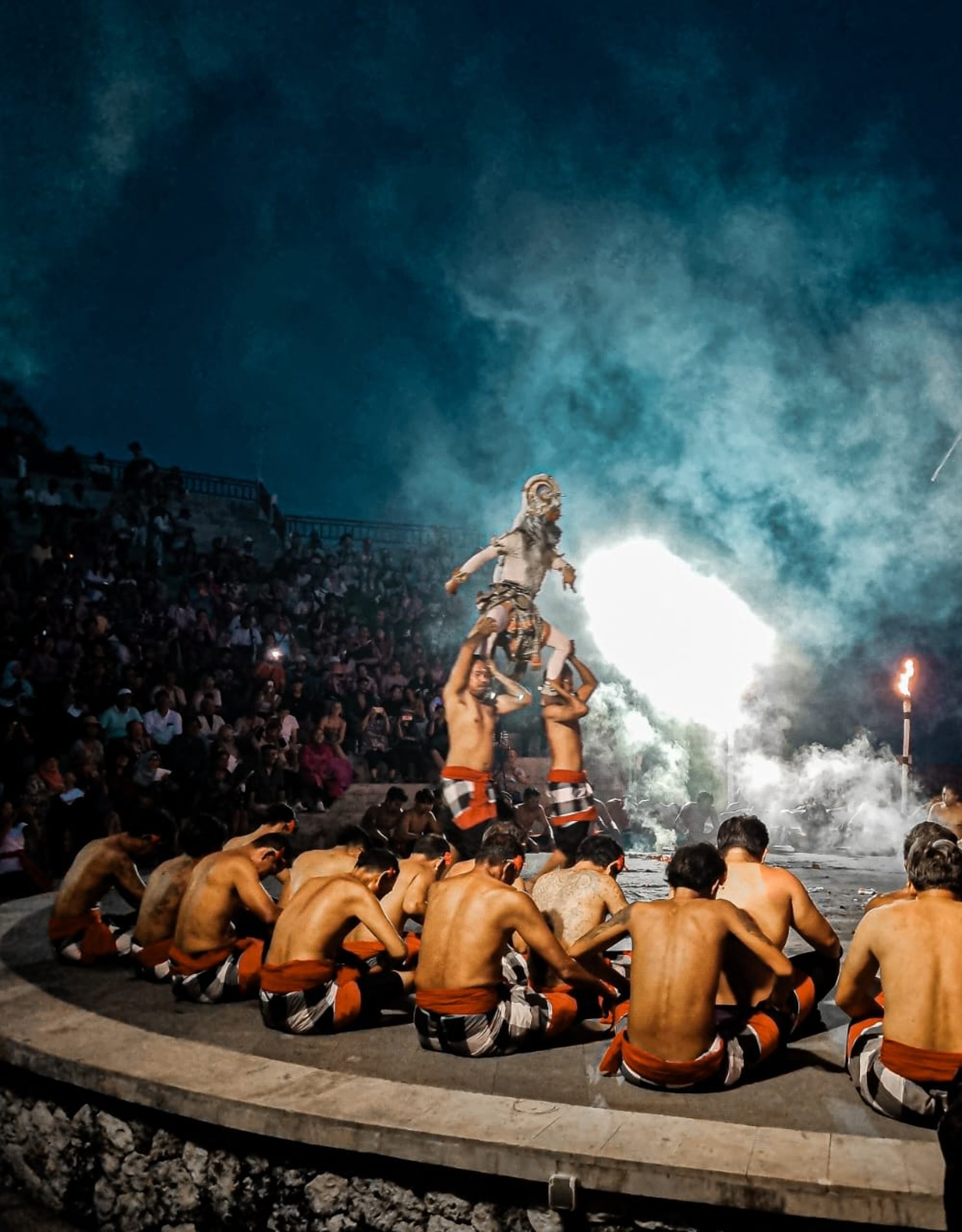 kecak dance during sunset