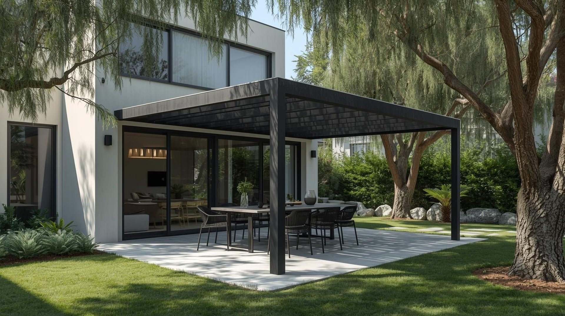 an abstract photo of a curved building with a blue sky in the background