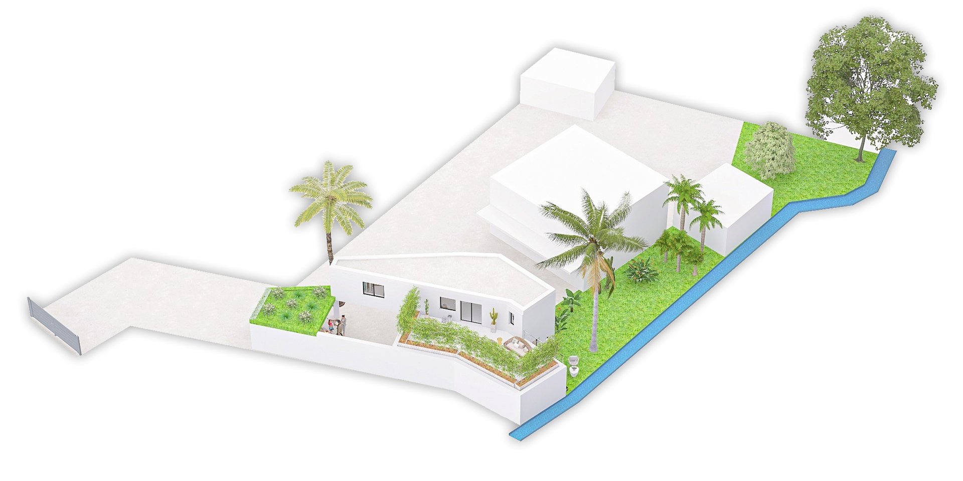 Perspective 3D de l’ensemble immobilier au Lavandou avec jardins paysagés
