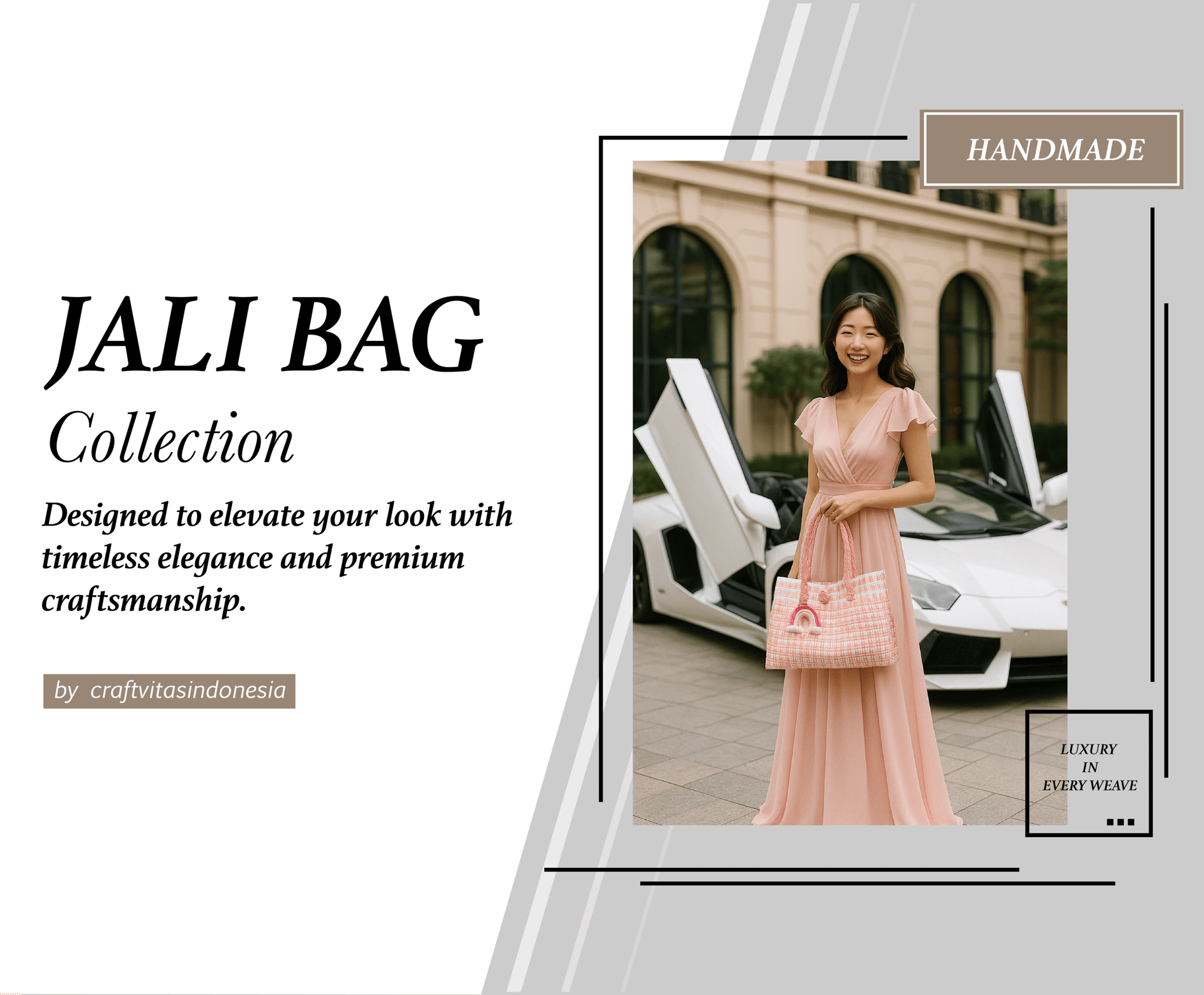 Premium handmade jali woven tote bag designed for elegant fashion and timeless style by Craftvitas Indonesia