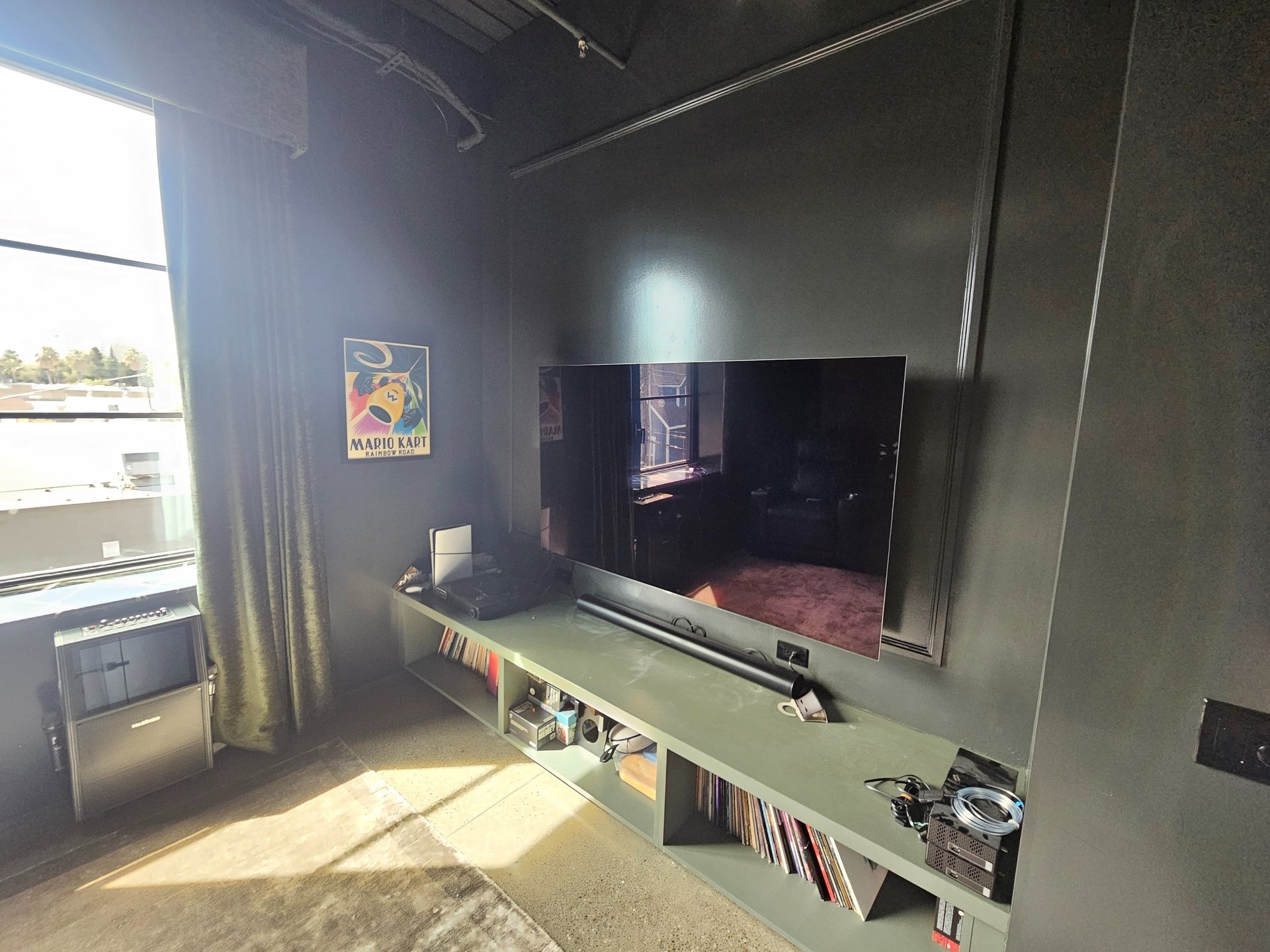 an abstract photo of a curved building with a blue sky in the background