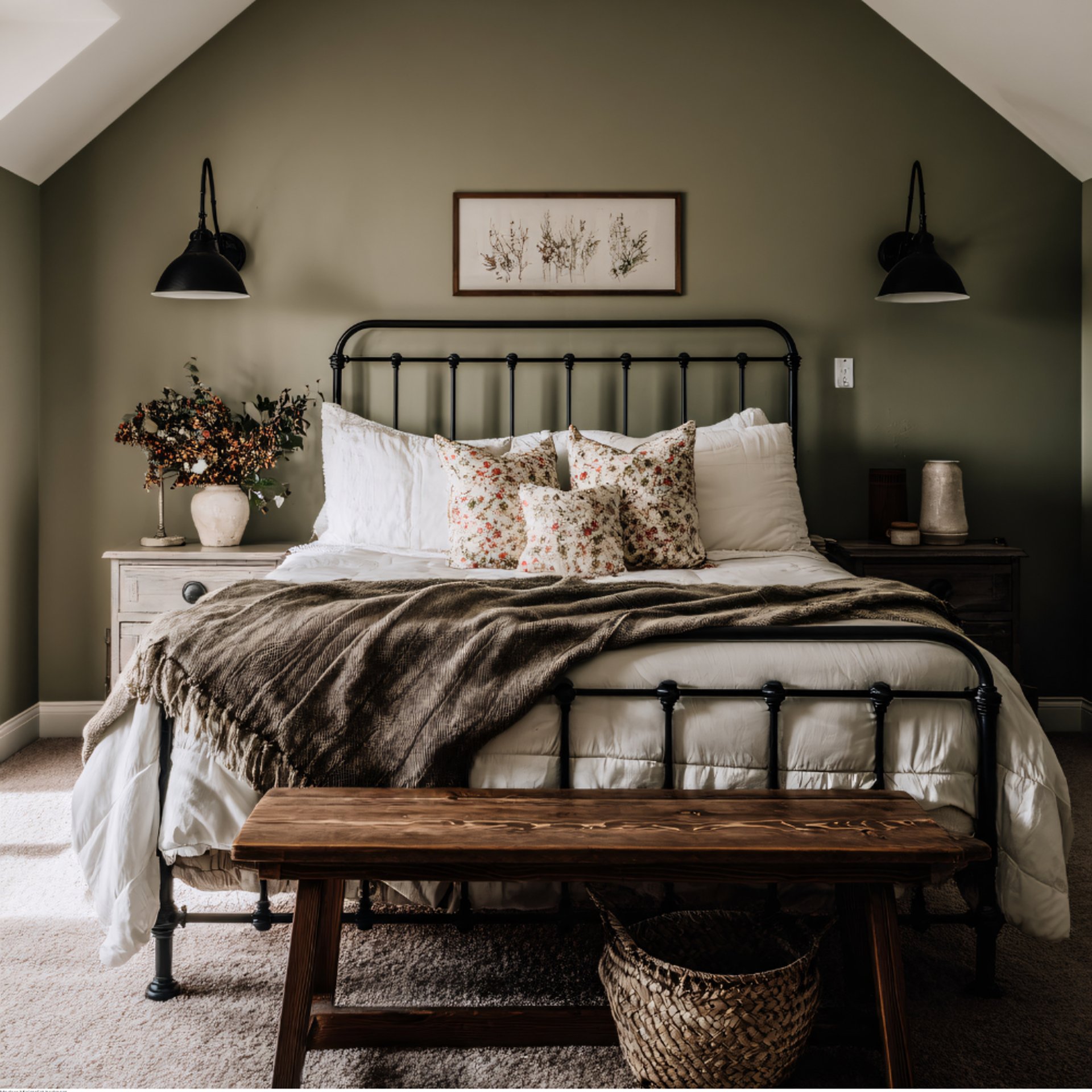 A kitchen with a wooden counter top and black walls