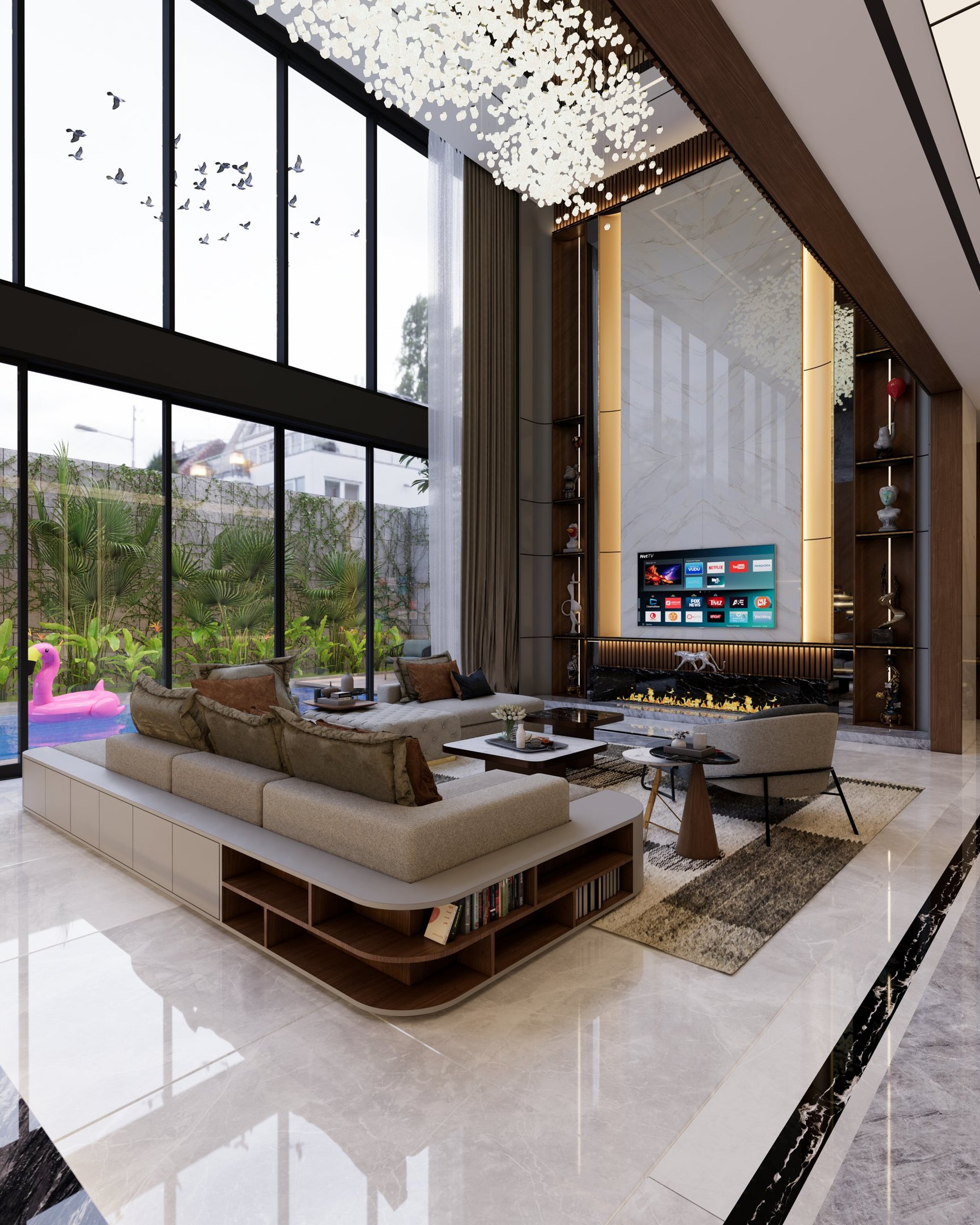 an abstract photo of a curved building with a blue sky in the background