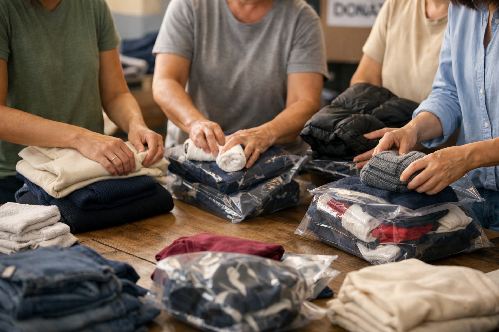 person in blue crew neck t-shirt holding white plastic bag
