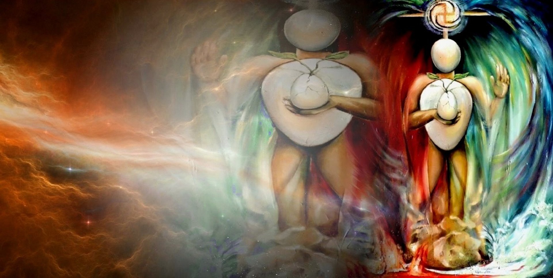 A man with egg head and body of water fire The Knower Tarot Card 20 mastery of knowledge